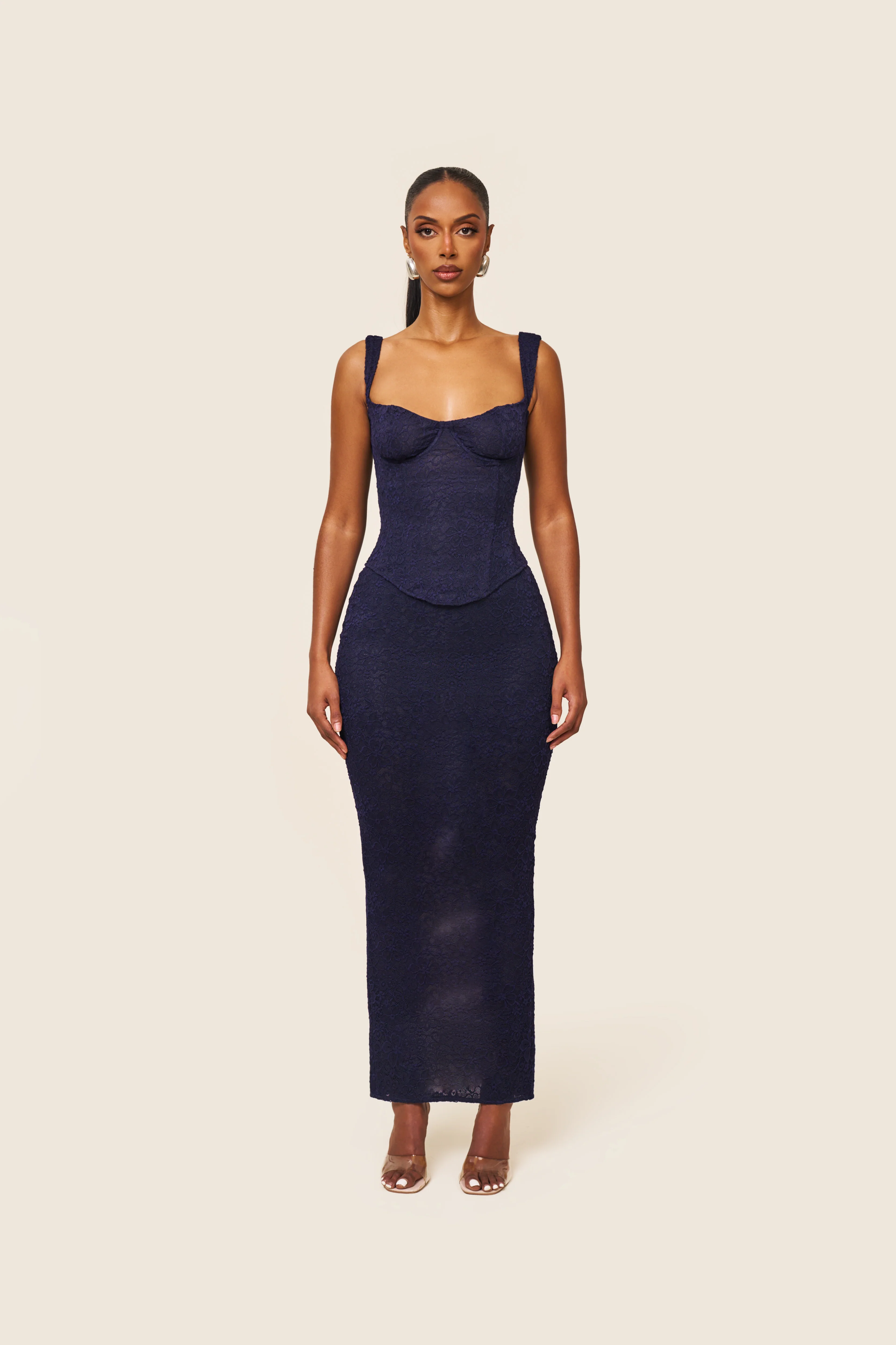The Cinched Lace Corset in Navy