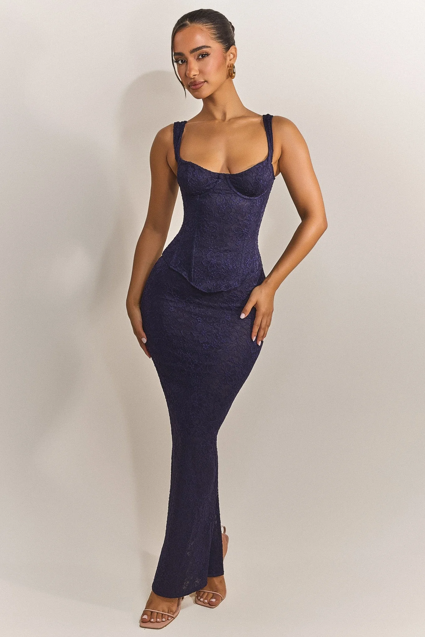 The Cinched Lace Corset in Navy