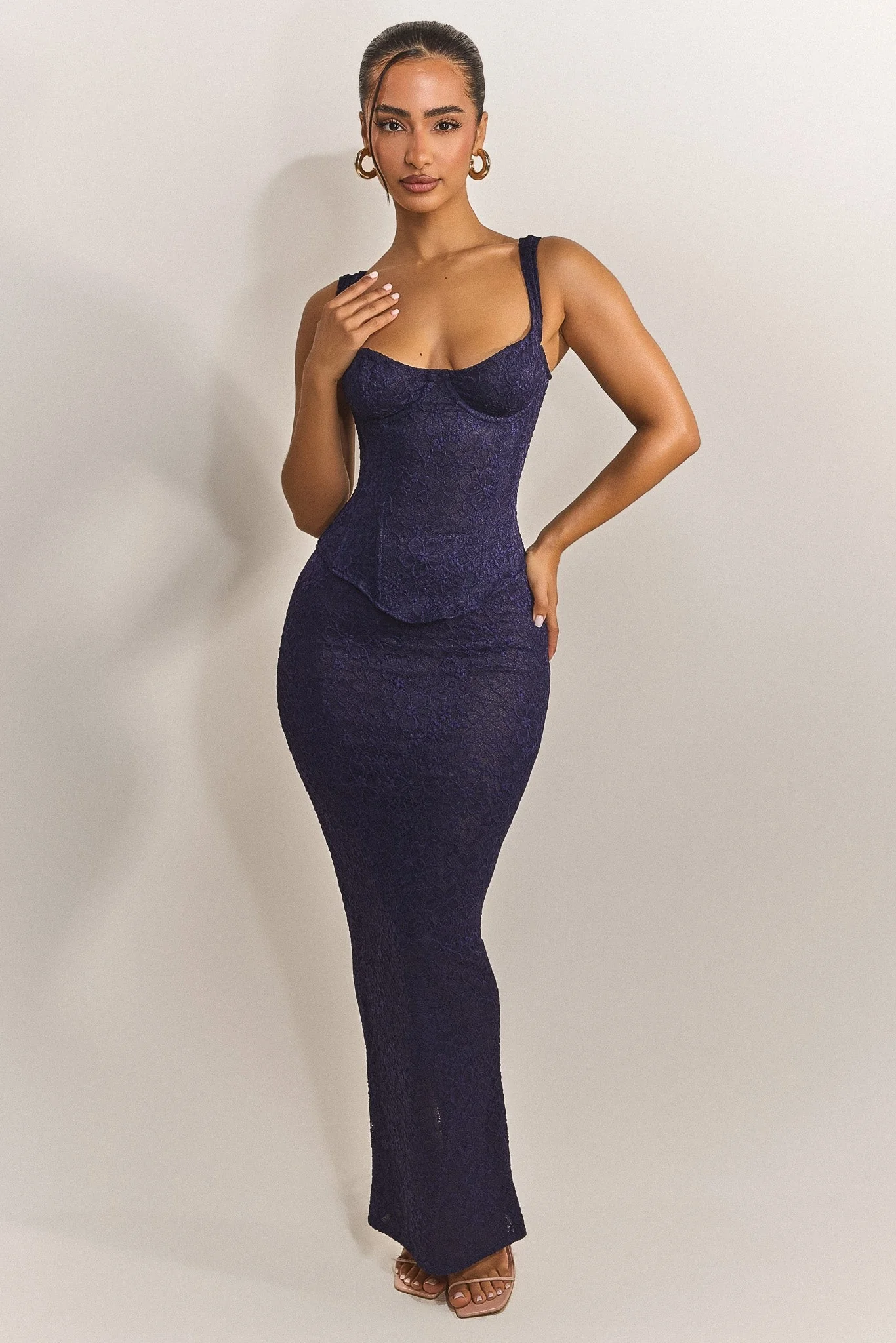 The Cinched Lace Corset in Navy
