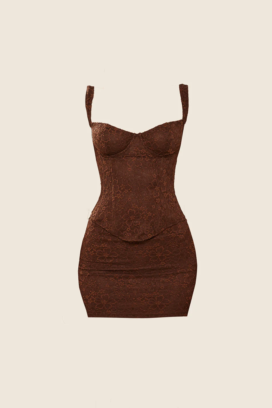 The Cinched Lace Mini Skirt in Brown