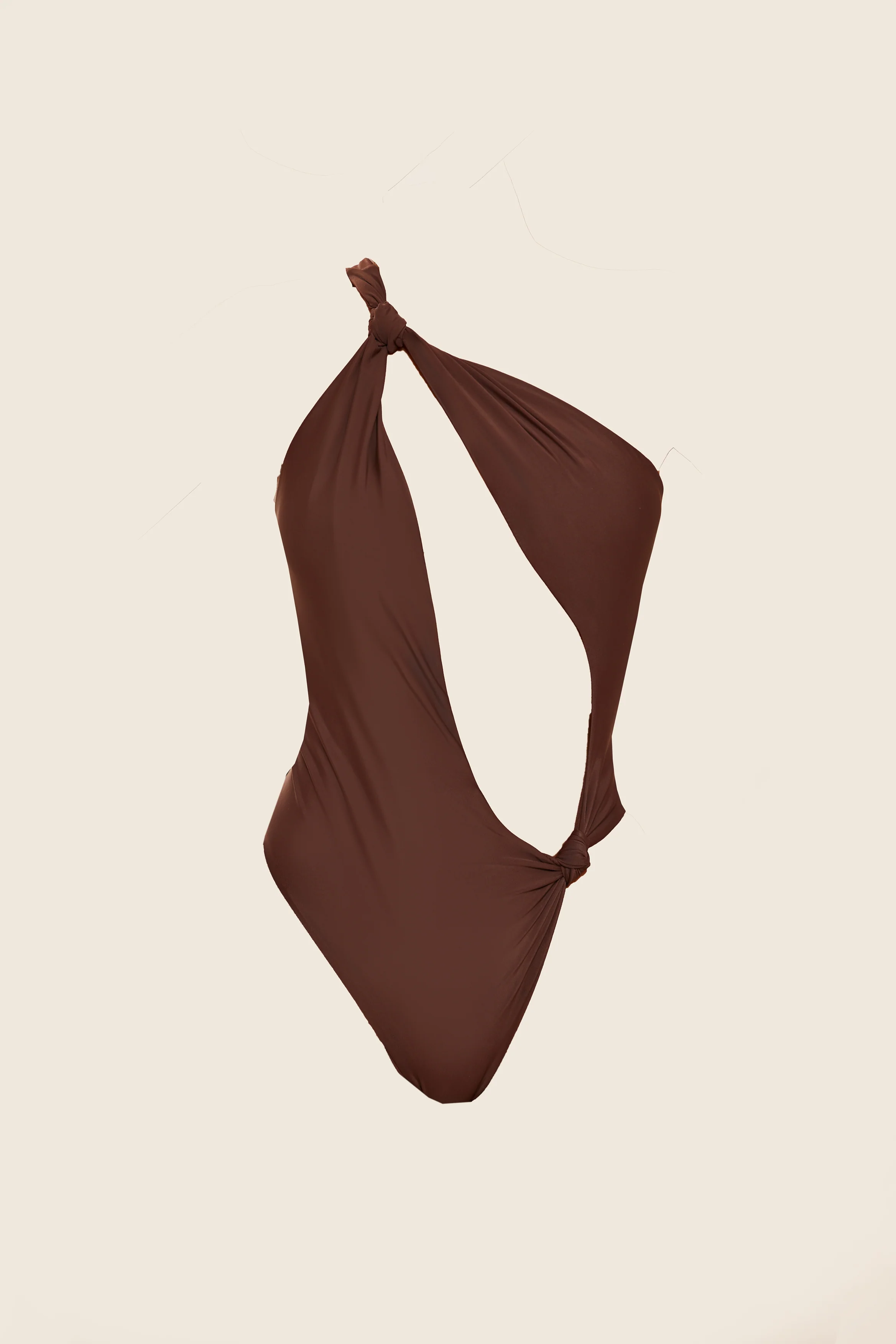 The Asymmetric Knot Detail Swimsuit in Brown