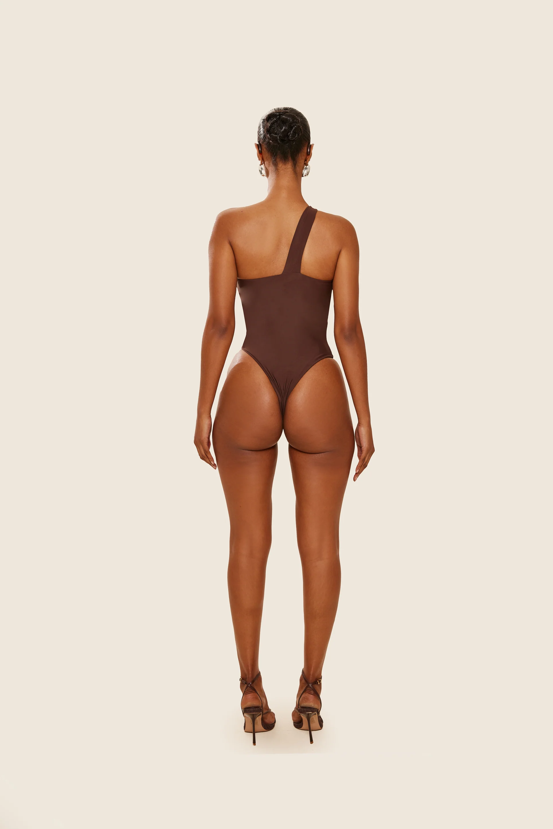 The Asymmetric Knot Detail Swimsuit in Brown