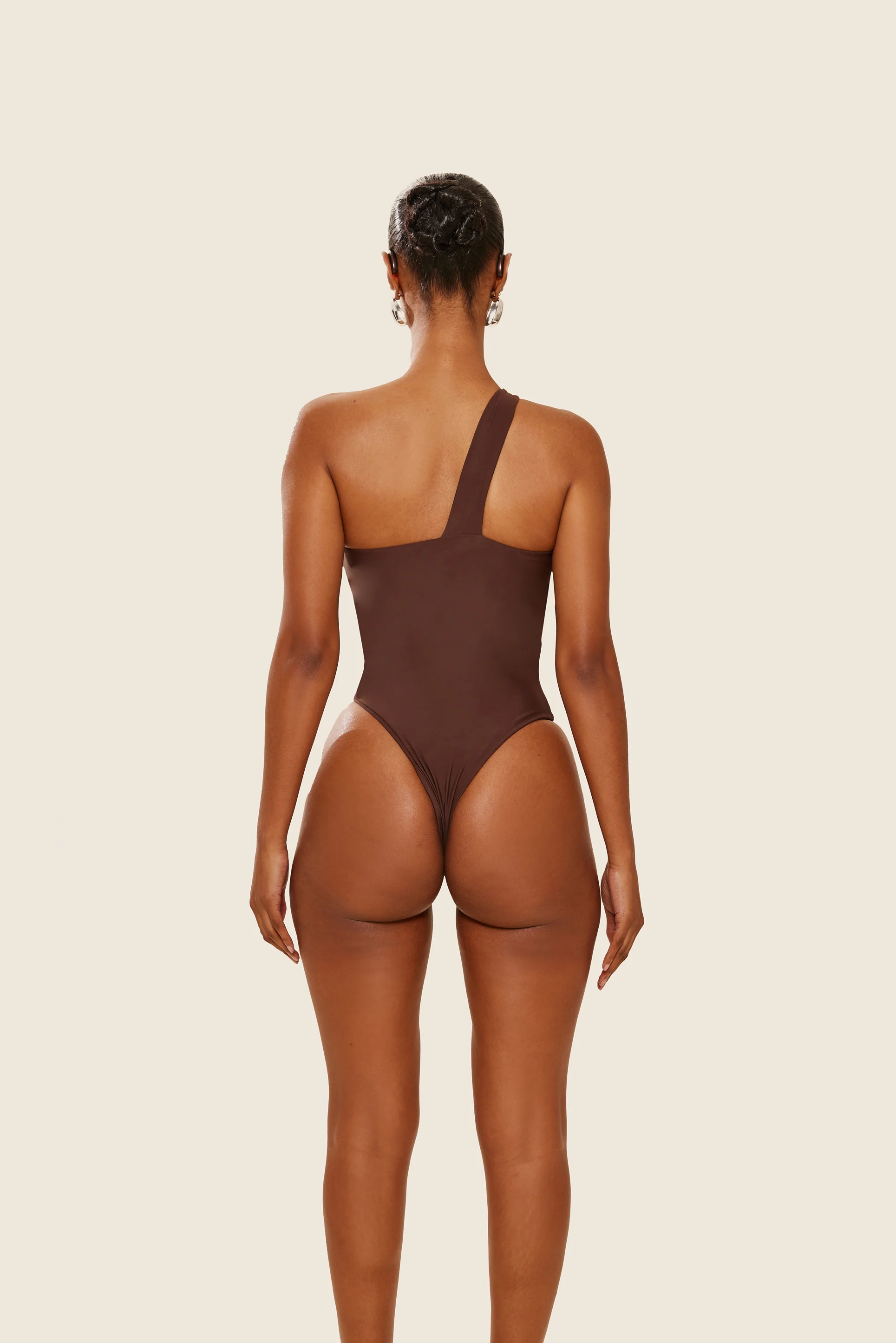 The Asymmetric Knot Detail Swimsuit in Brown
