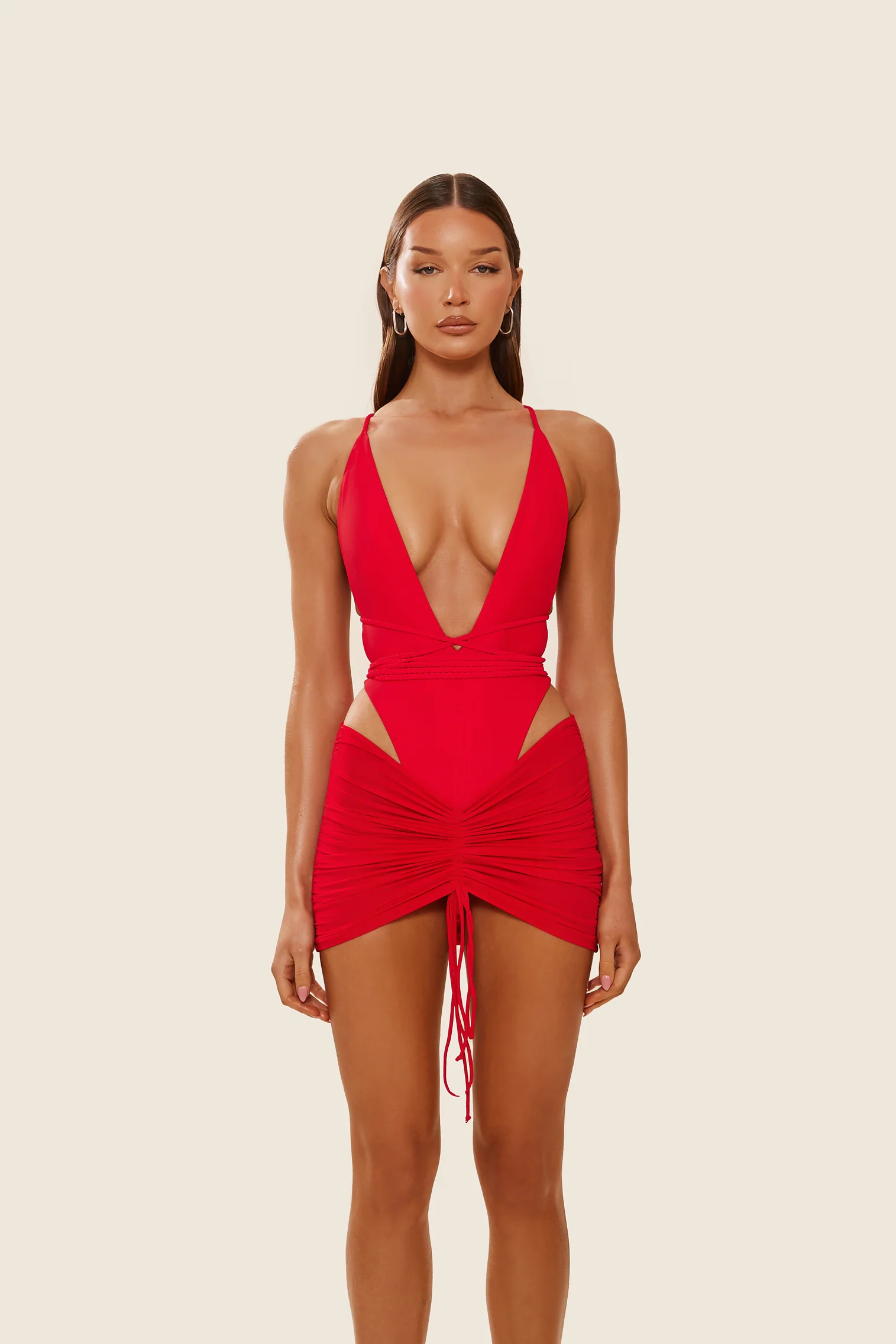 1895-mesh-ruched-coverup-skirt-in-red-3.webp Mesh Ruched Coverup Skirt in Red