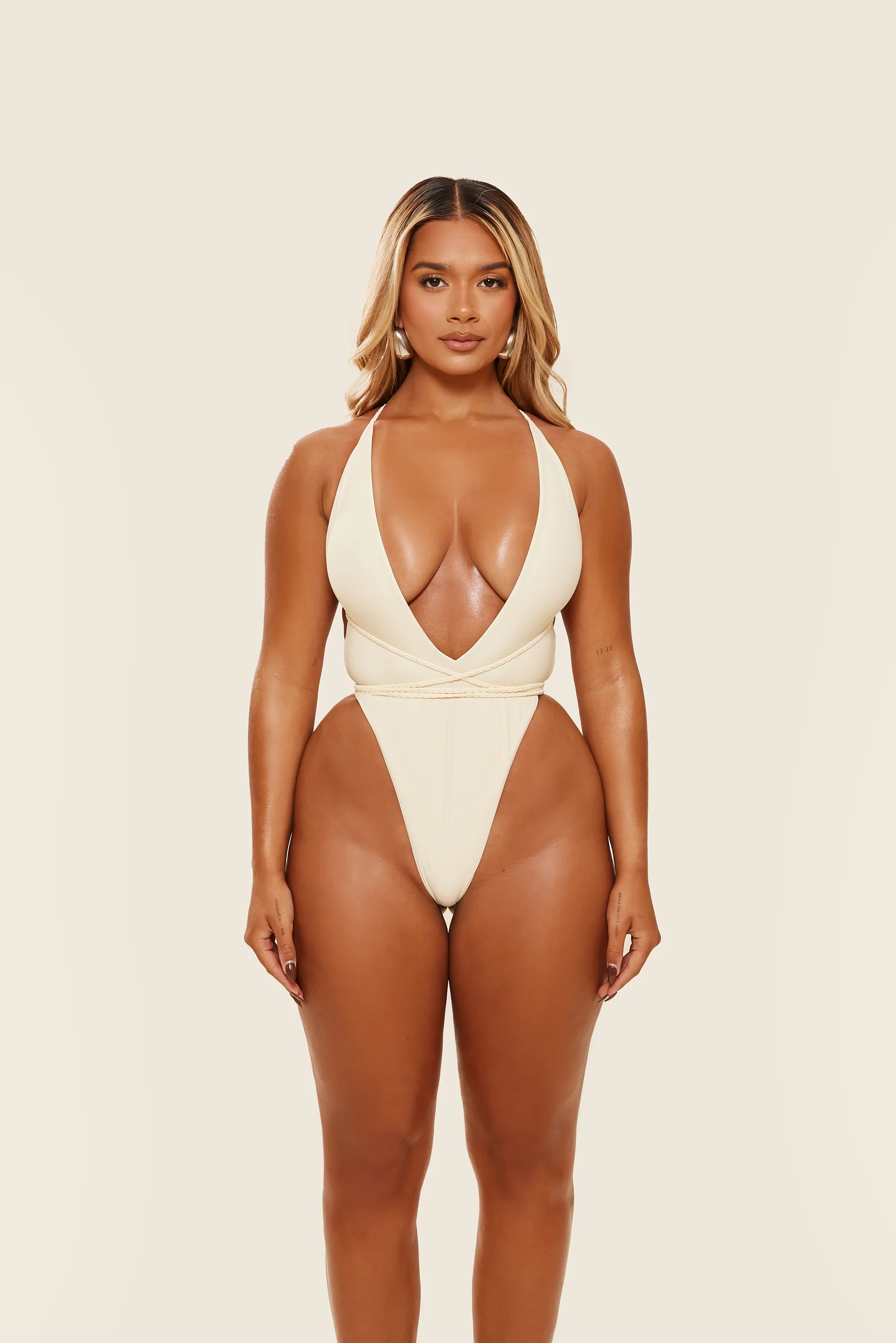 Mesh Ruched Coverup Skirt in Cream