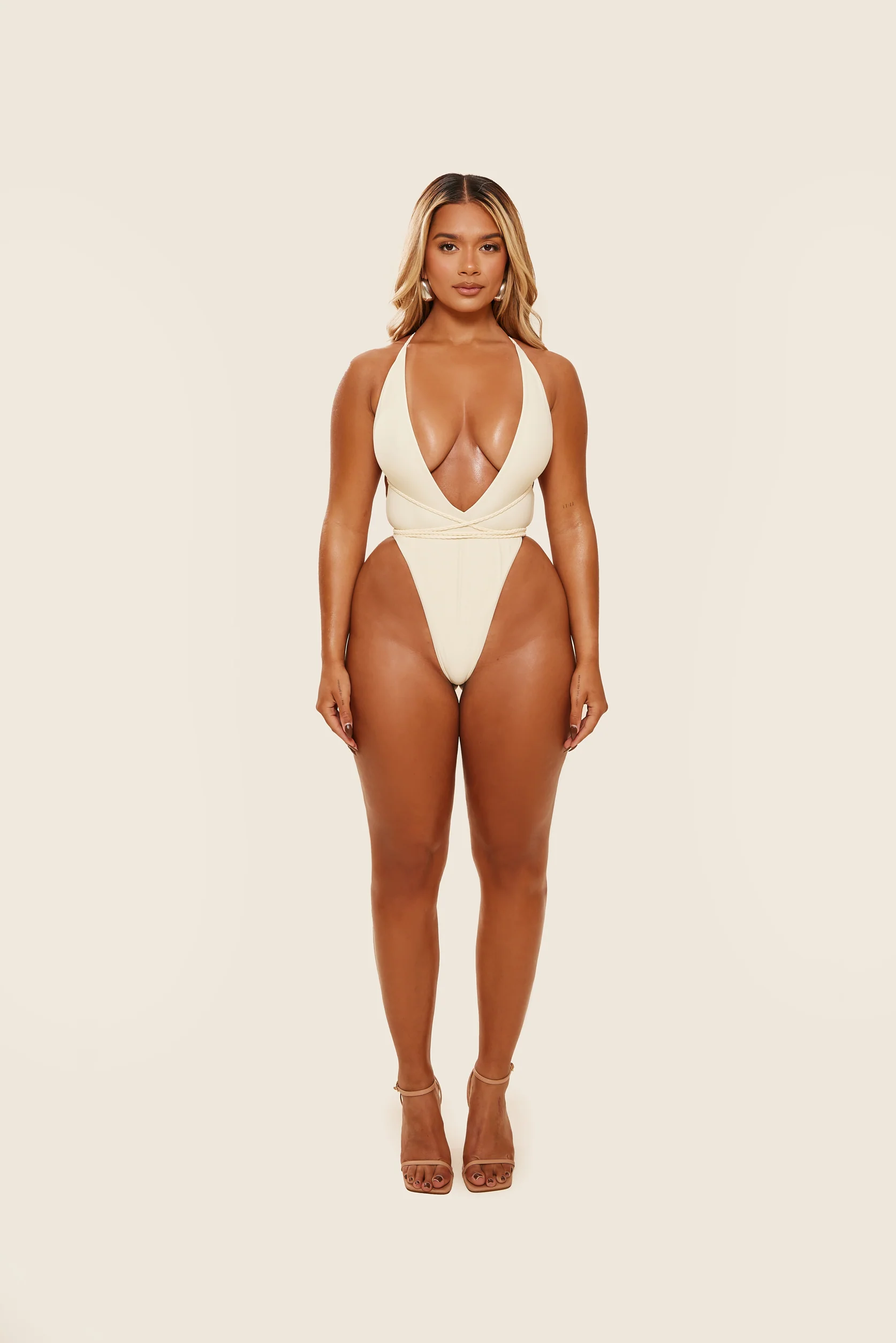 Mesh Ruched Coverup Skirt in Cream