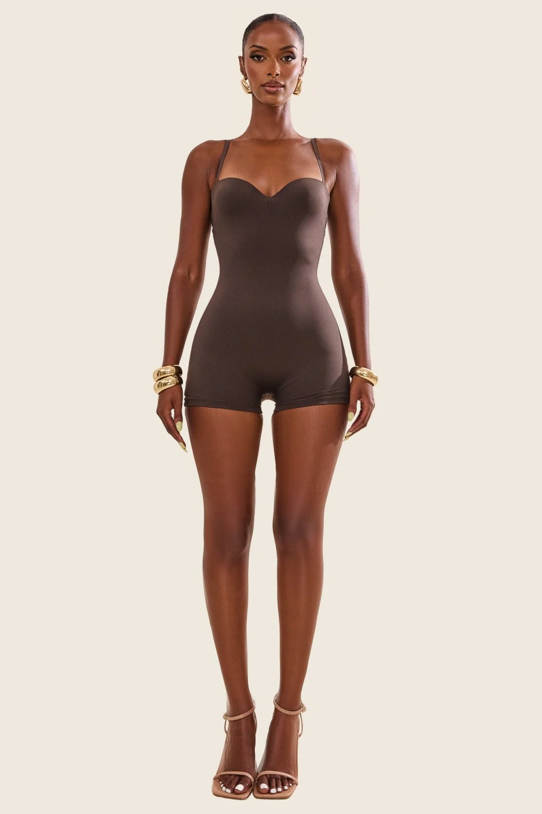 The Sculpt Playsuit in Brown