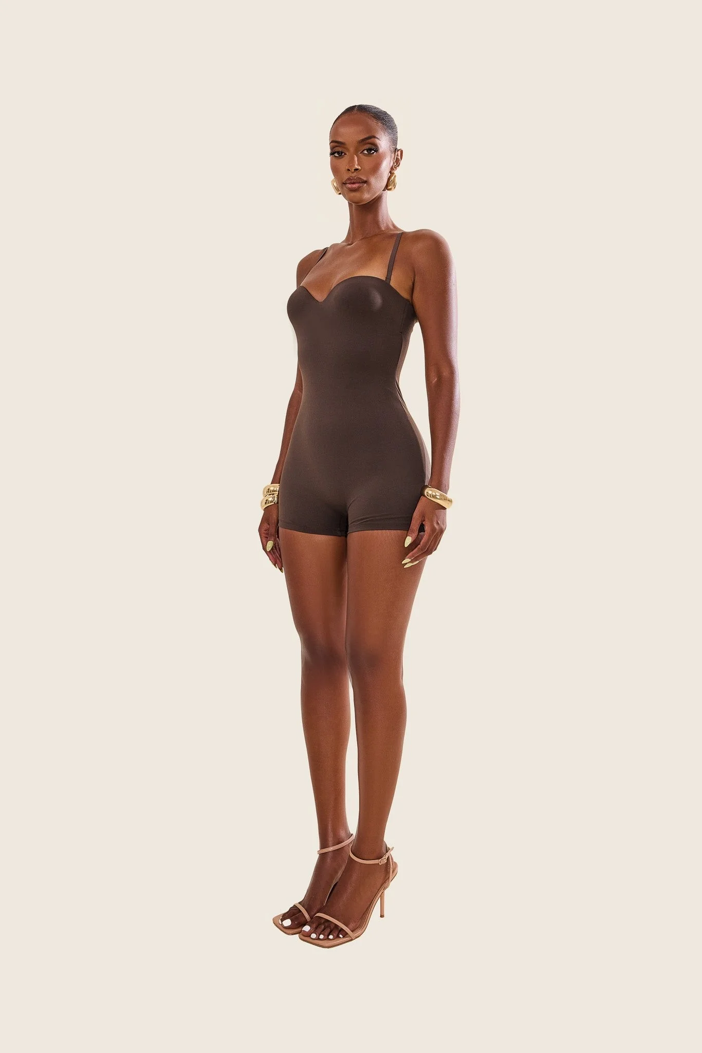 The Sculpt Playsuit in Brown