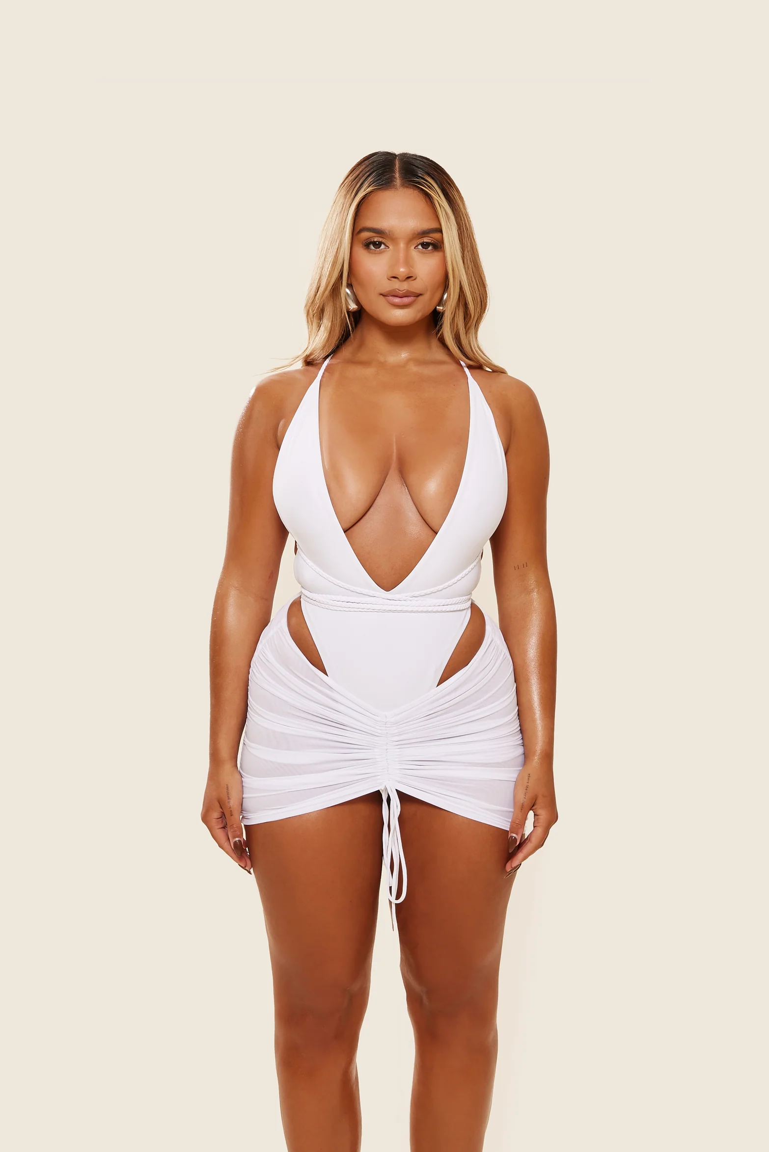 Mesh Cover Up Skirt in White
