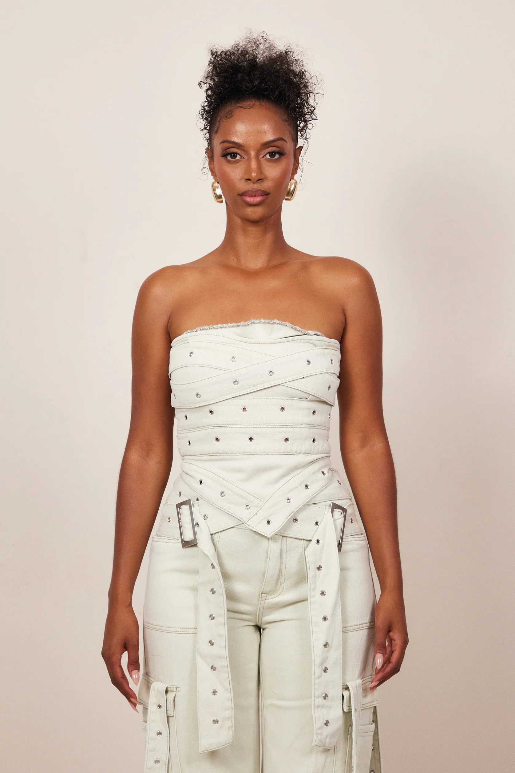 Belted Bandeau Top in Grey Wash