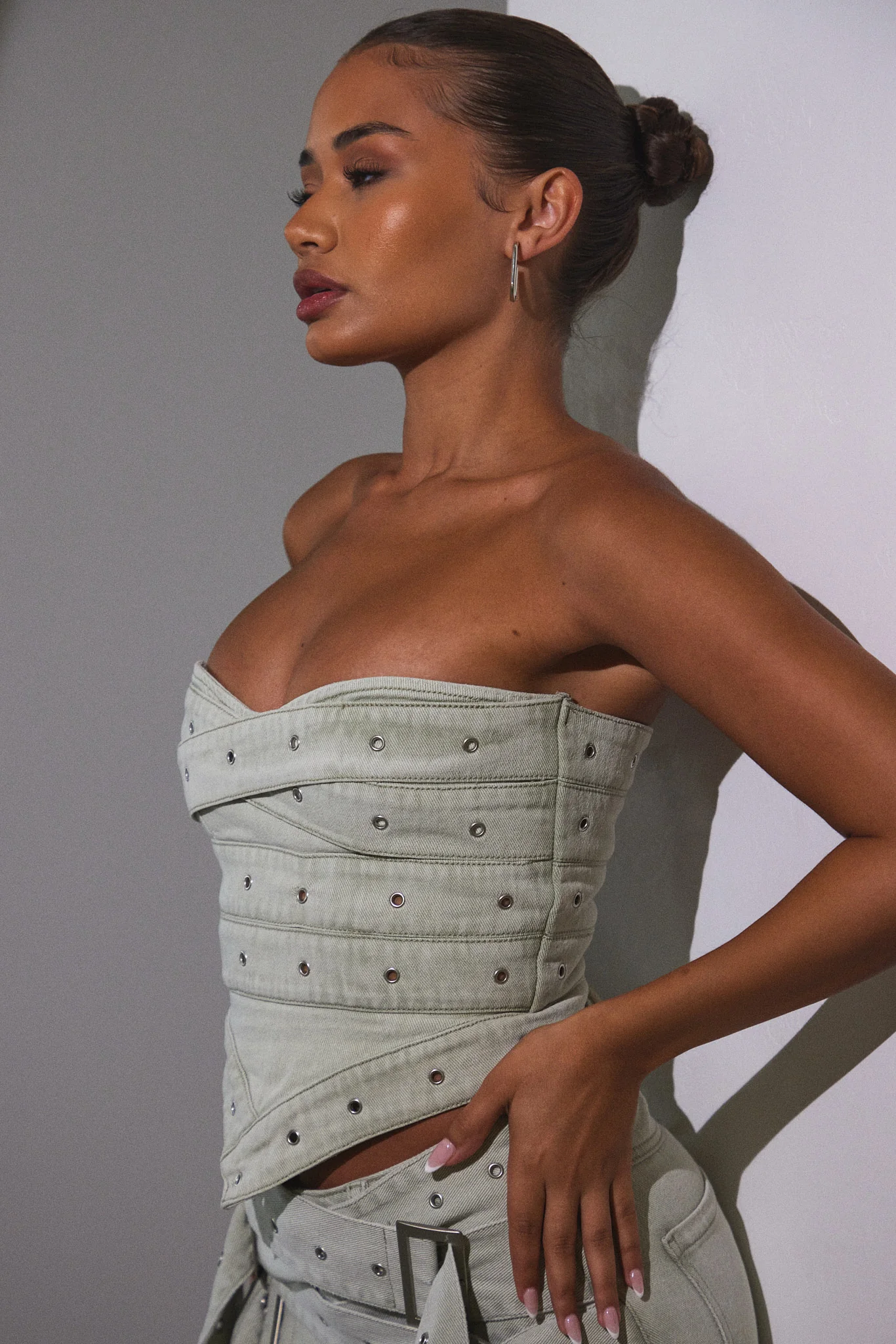 Belted Bandeau Top in Grey Wash