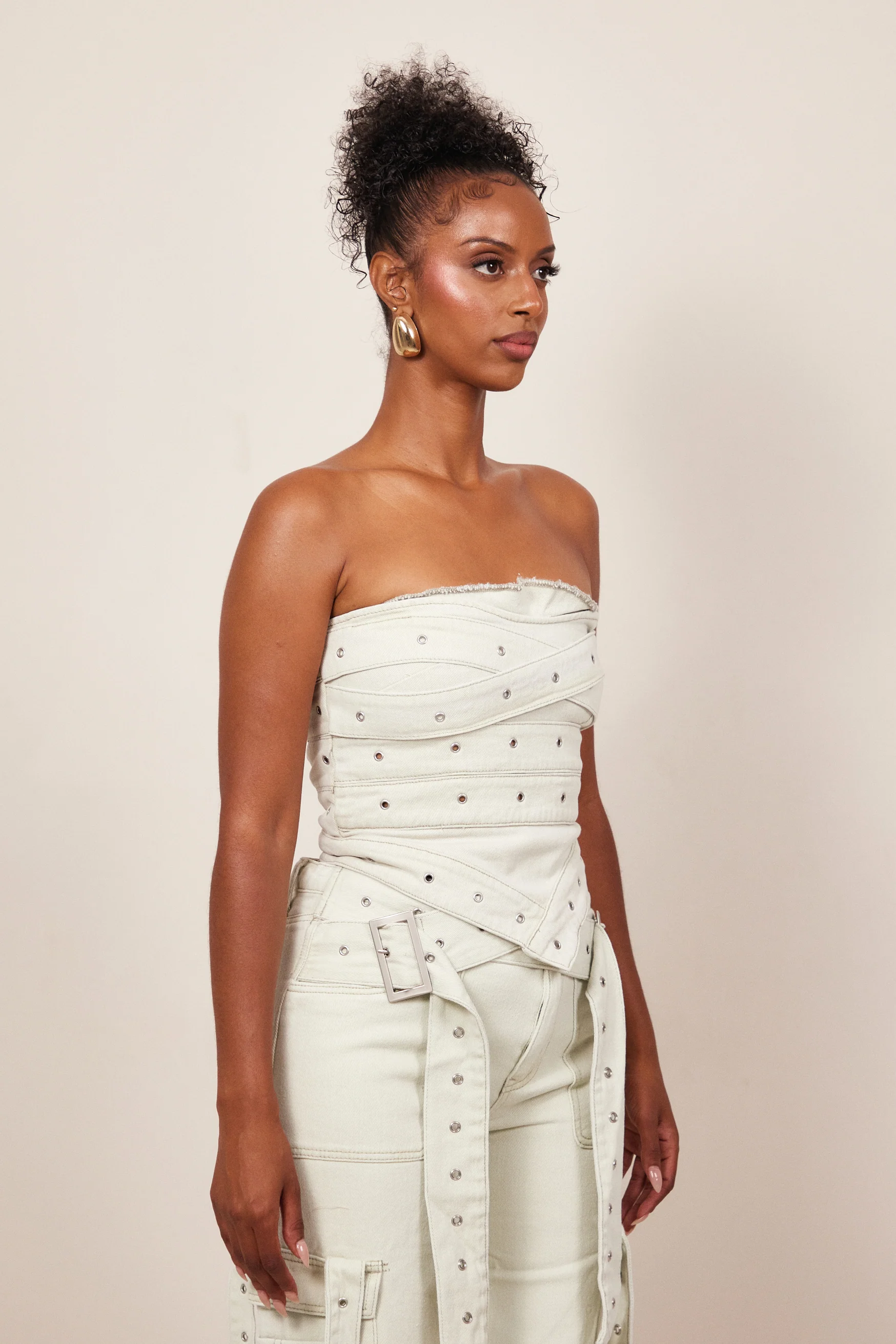Belted Bandeau Top in Grey Wash