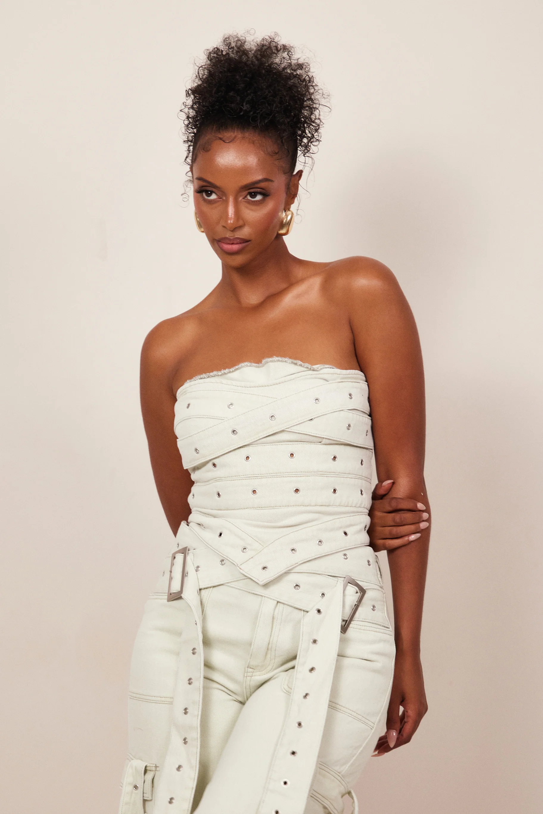 Belted Bandeau Top in Grey Wash