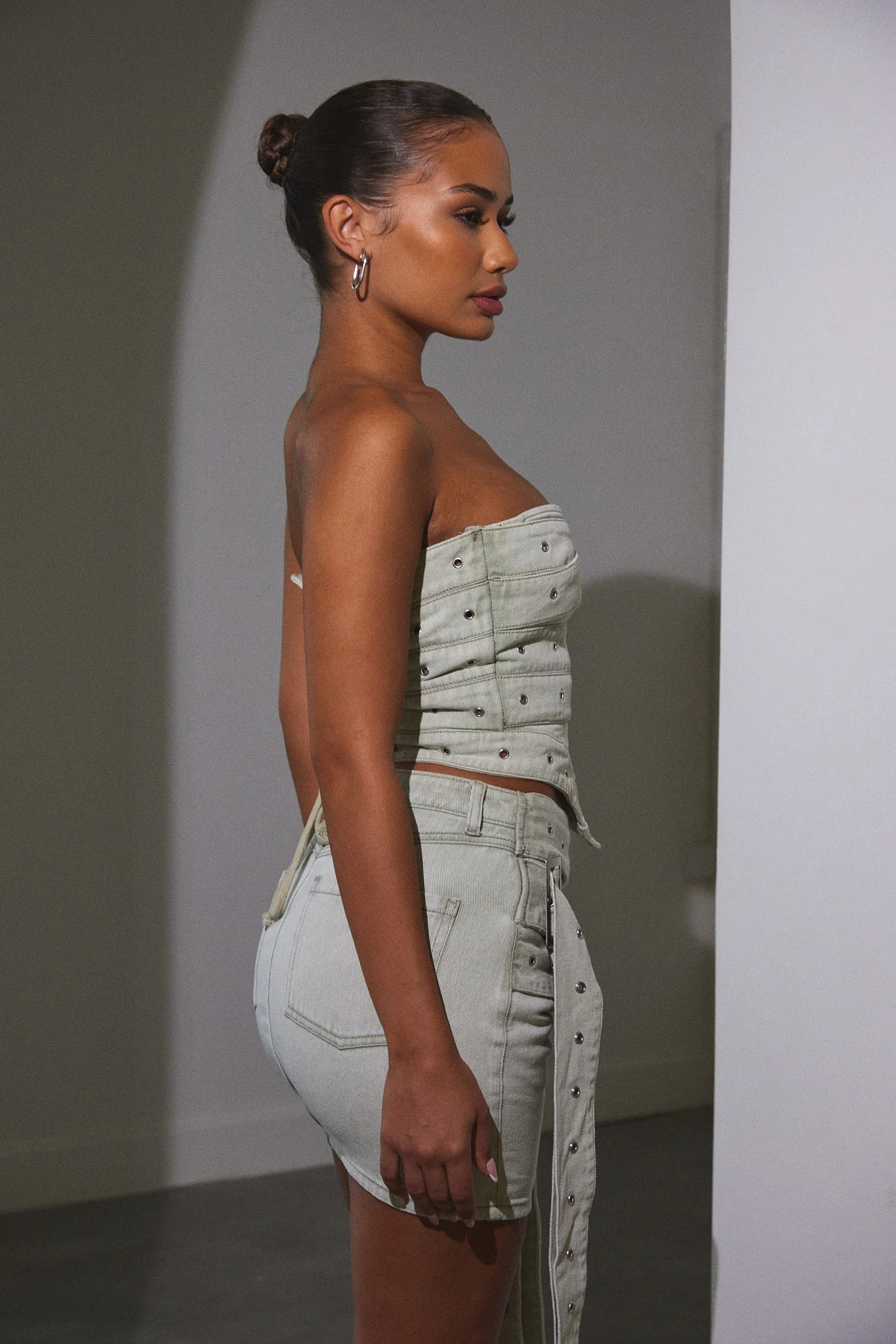 Belted Bandeau Top in Grey Wash