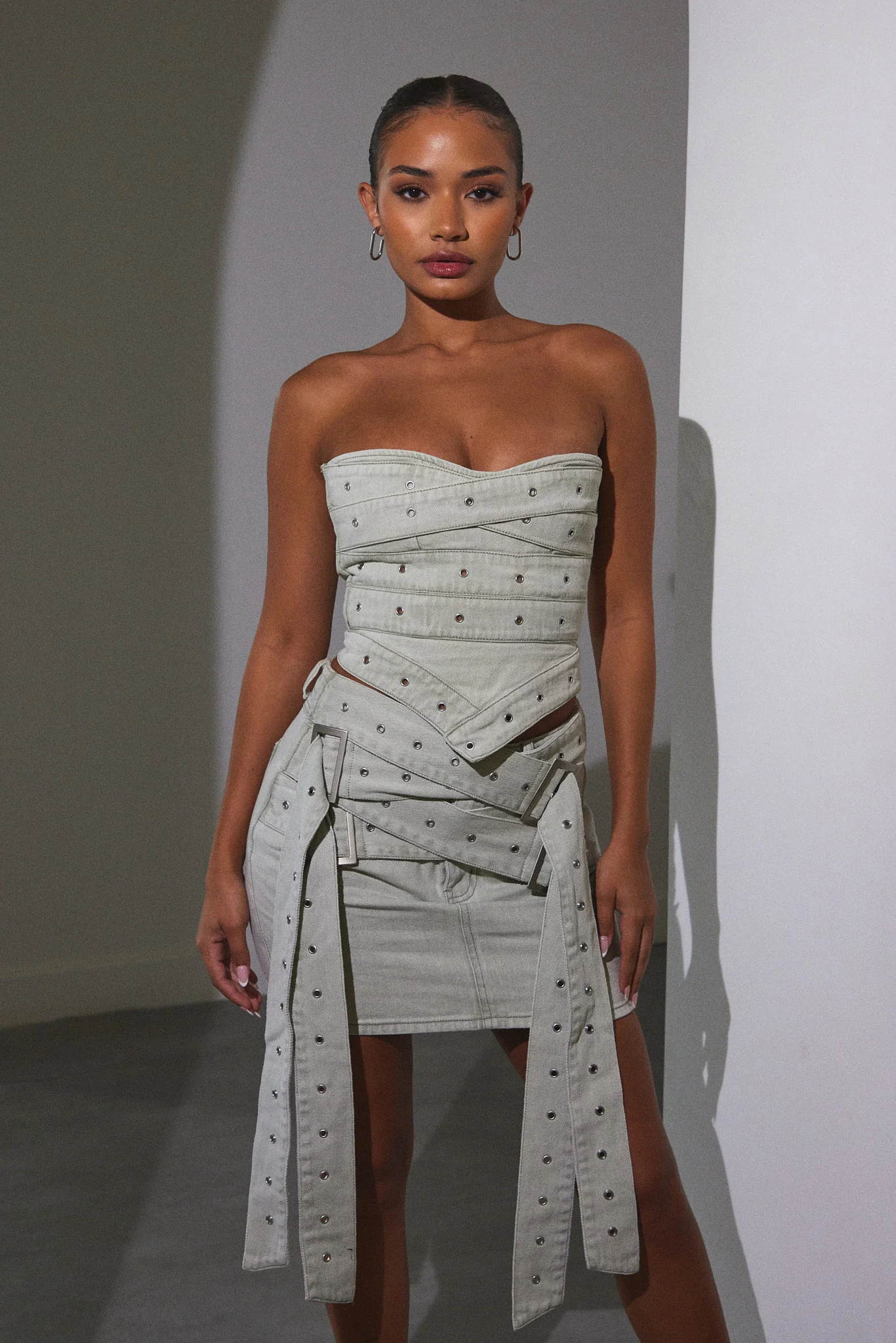 Belted Bandeau Top in Grey Wash