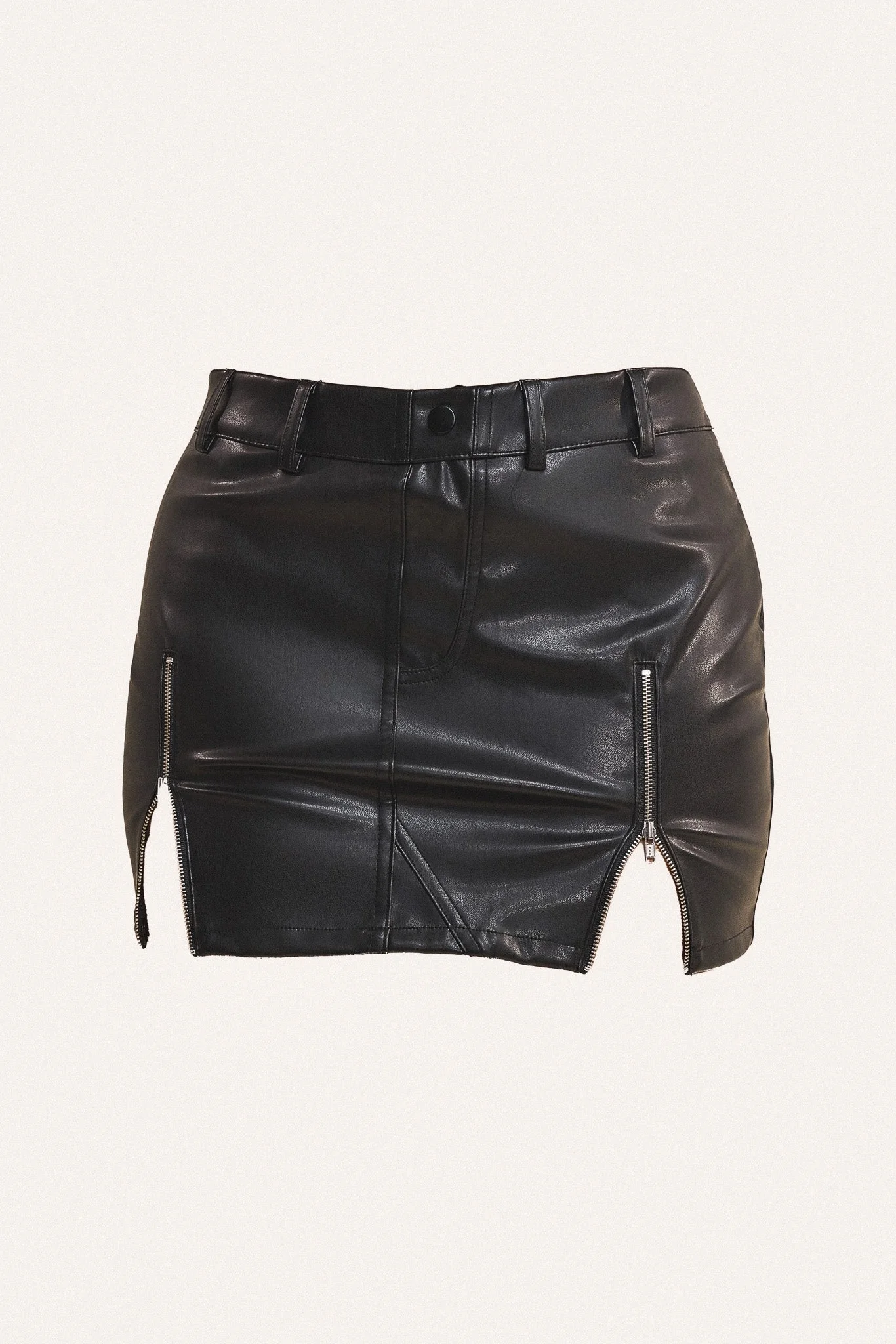 The Leather Double Zip Skirt in Black