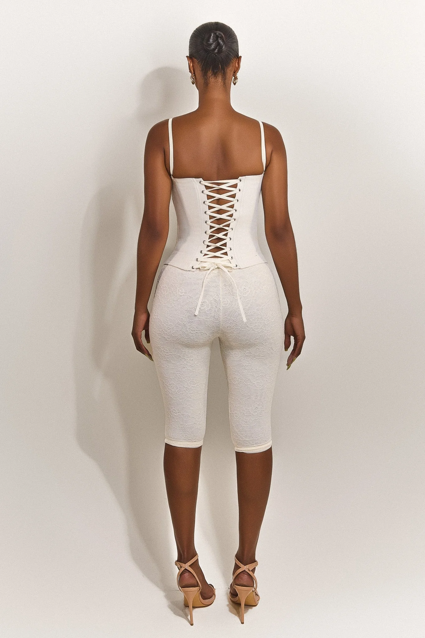 The Everly Lace Up Corset Top in Off White