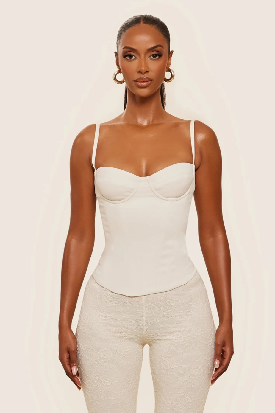 The Everly Lace Up Corset Top in Off White