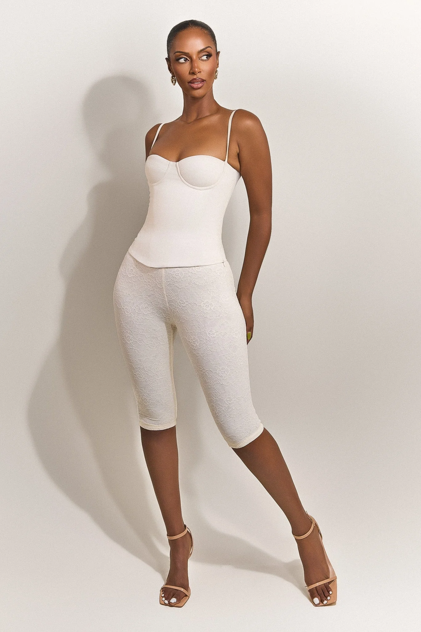 The Everly Lace Up Corset Top in Off White
