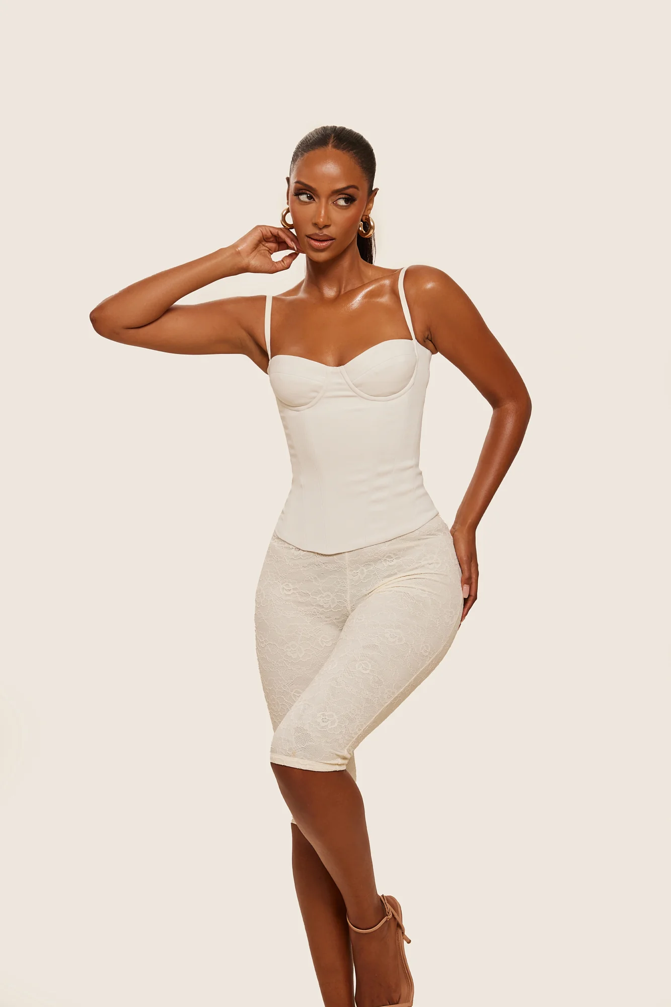 The Everly Lace Up Corset Top in Off White