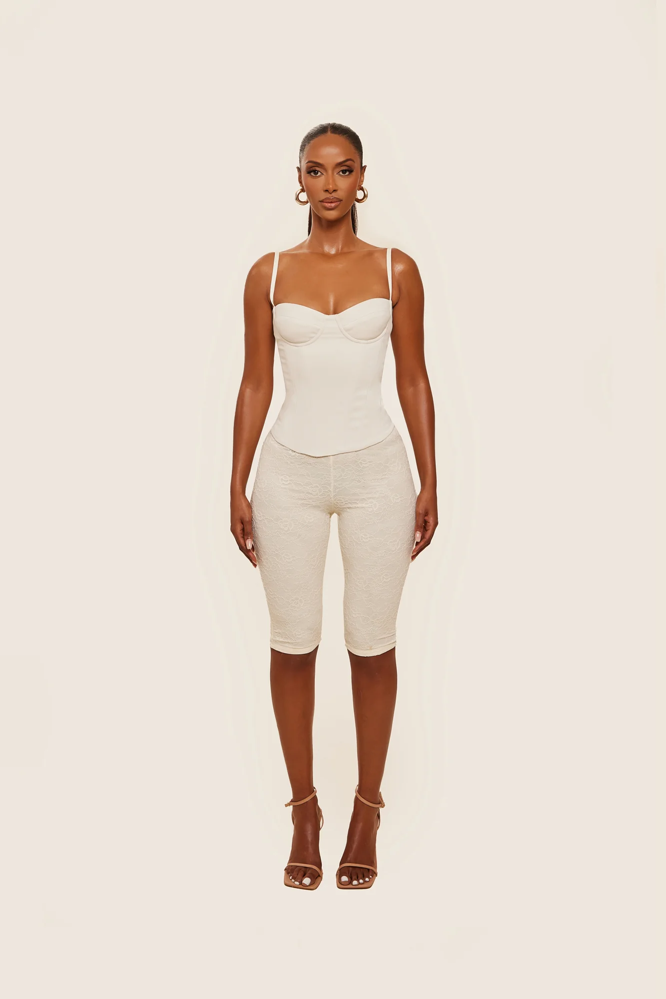 The Everly Lace Up Corset Top in Off White