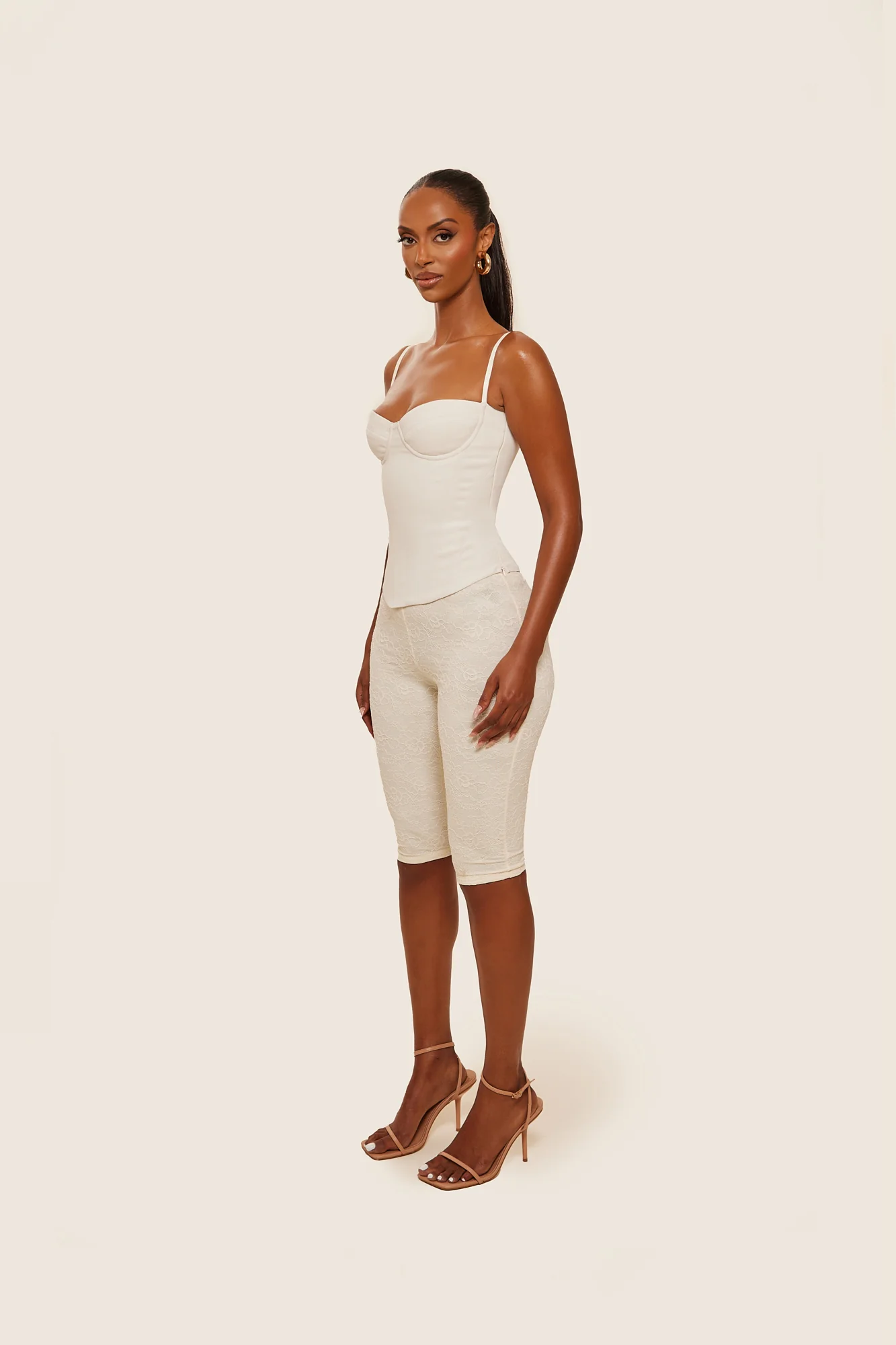 The Everly Lace Up Corset Top in Off White