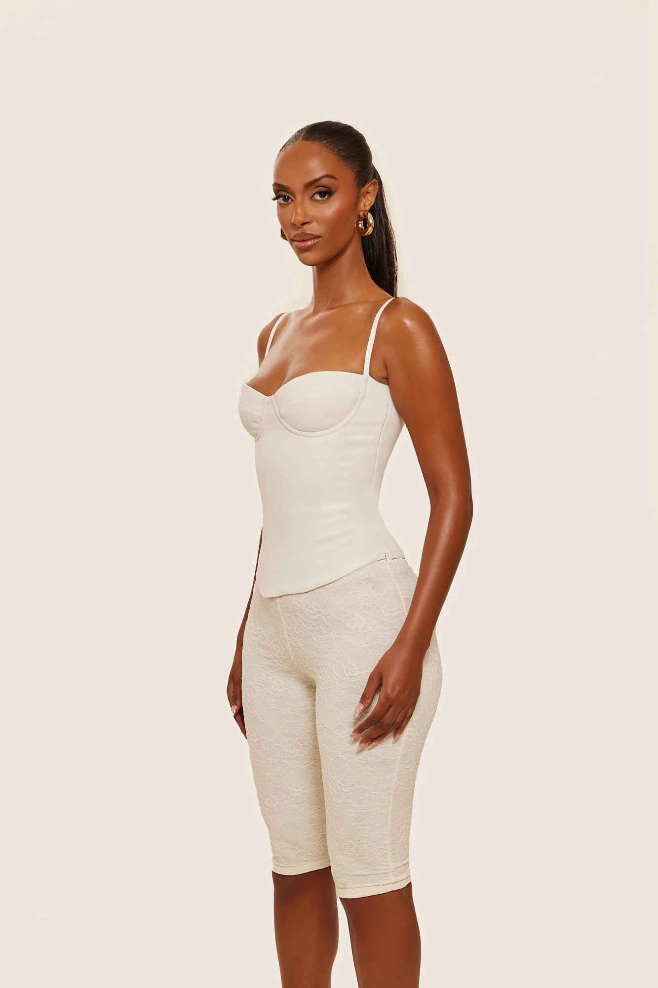 The Everly Lace Up Corset Top in Off White