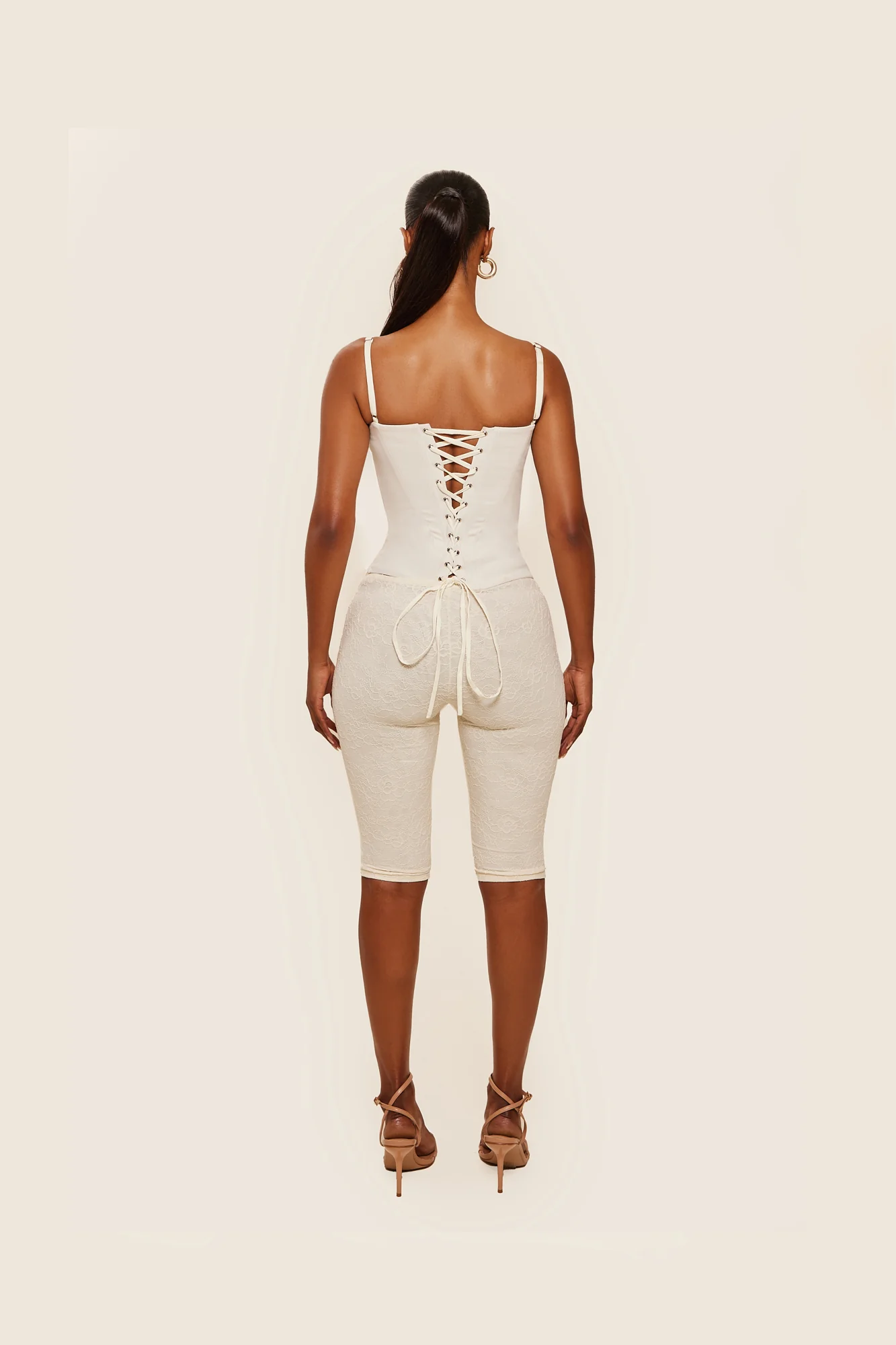 The Everly Lace Up Corset Top in Off White