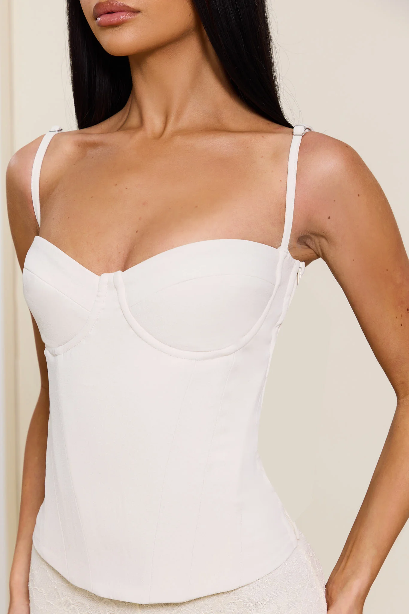 The Everly Lace Up Corset Top in Off White