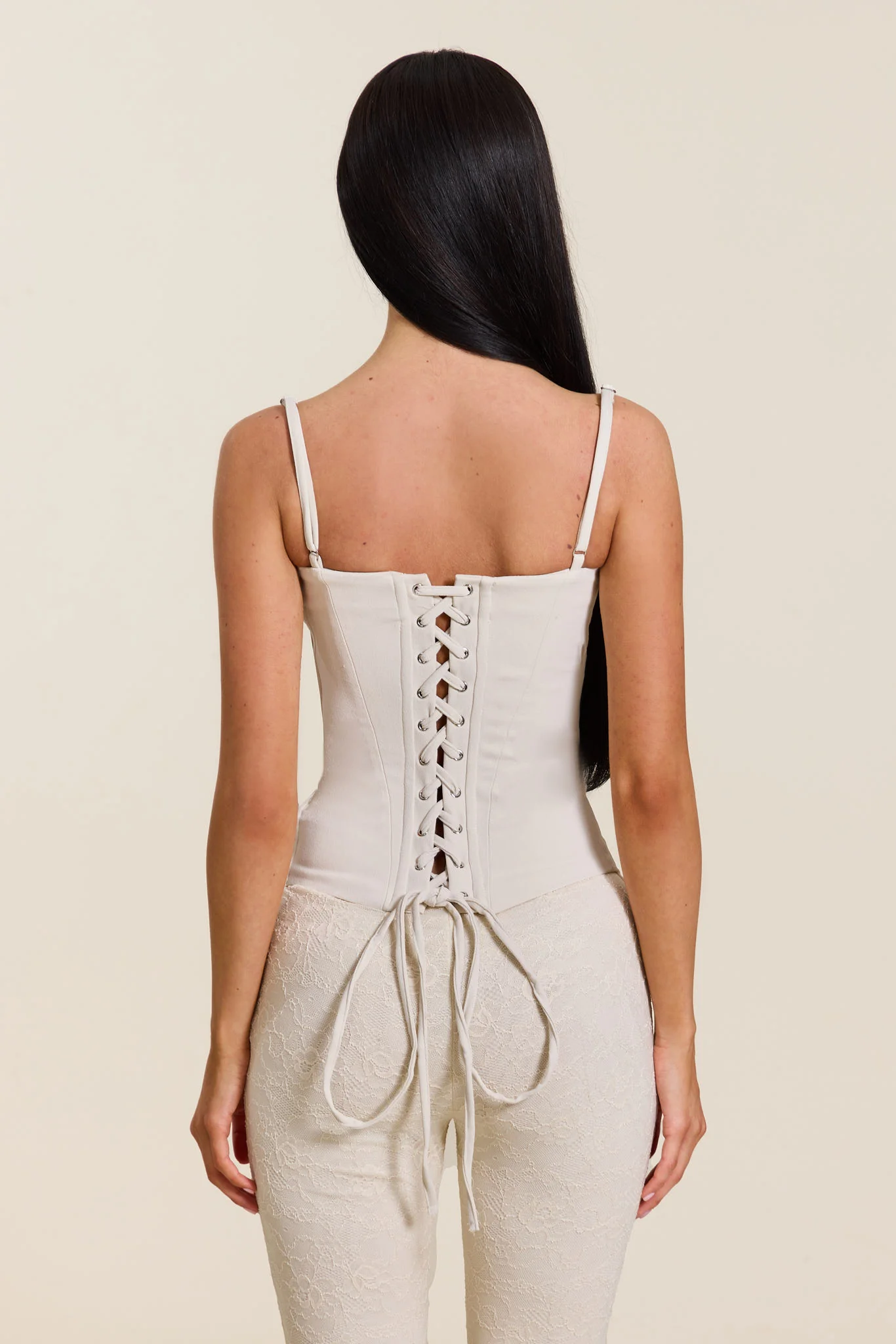 The Everly Lace Up Corset Top in Off White