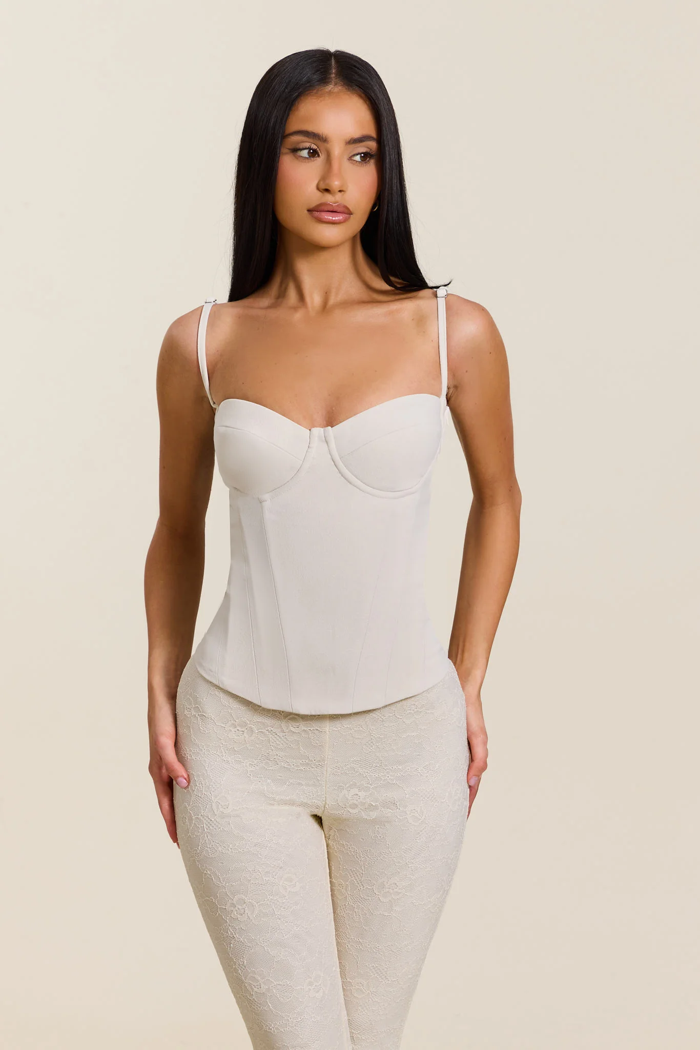 The Everly Lace Up Corset Top in Off White