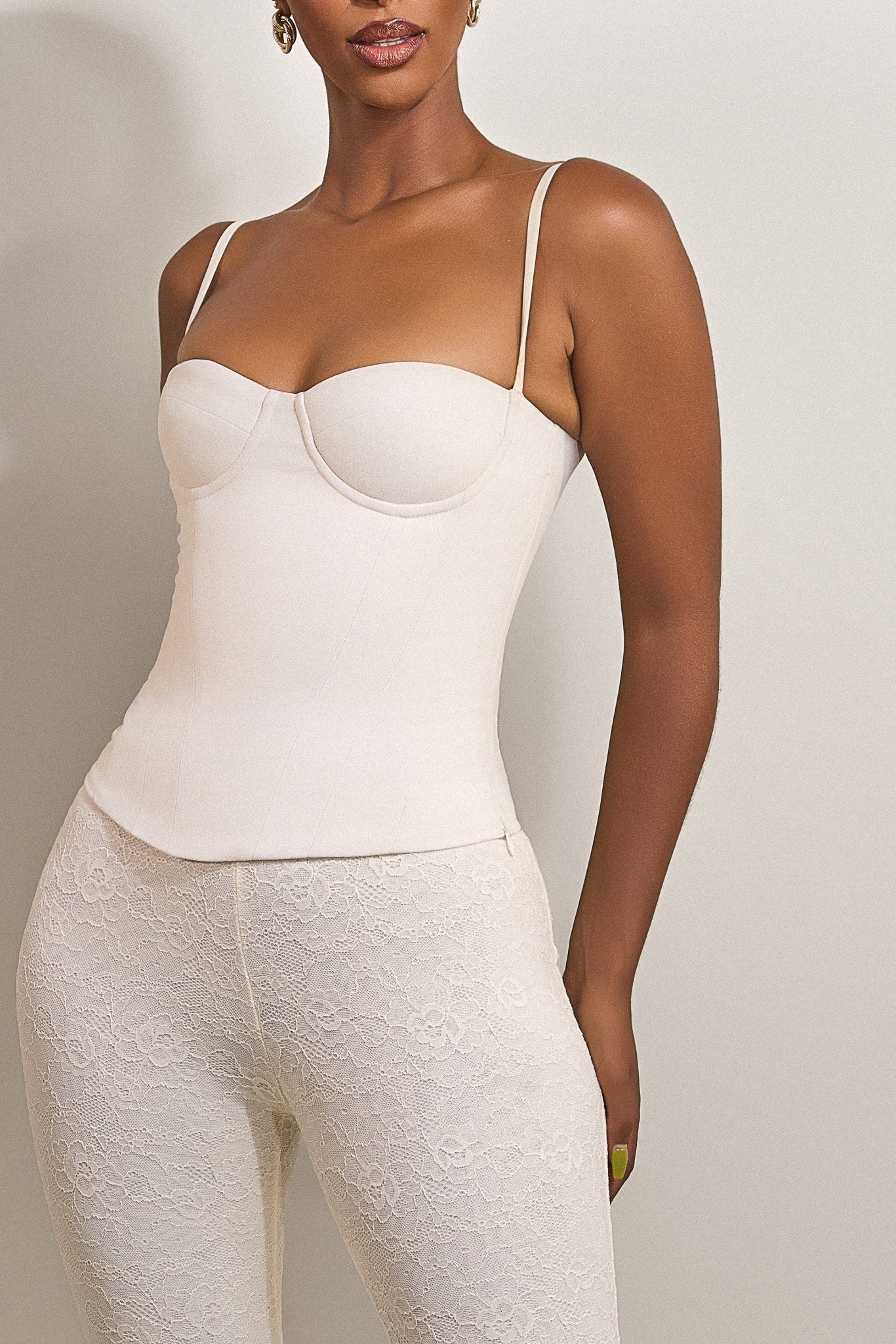 The Everly Lace Up Corset Top in Off White
