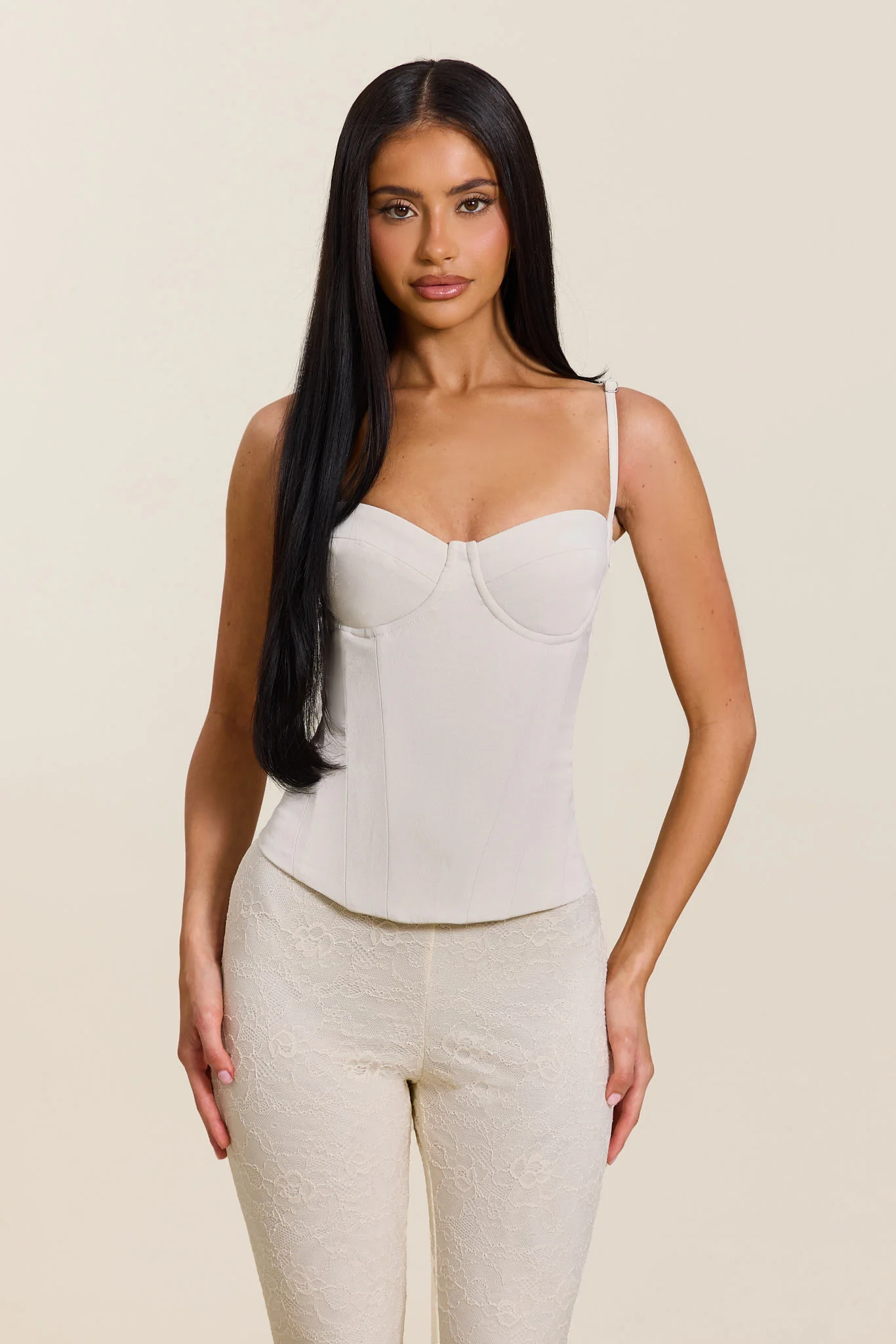 The Everly Lace Up Corset Top in Off White