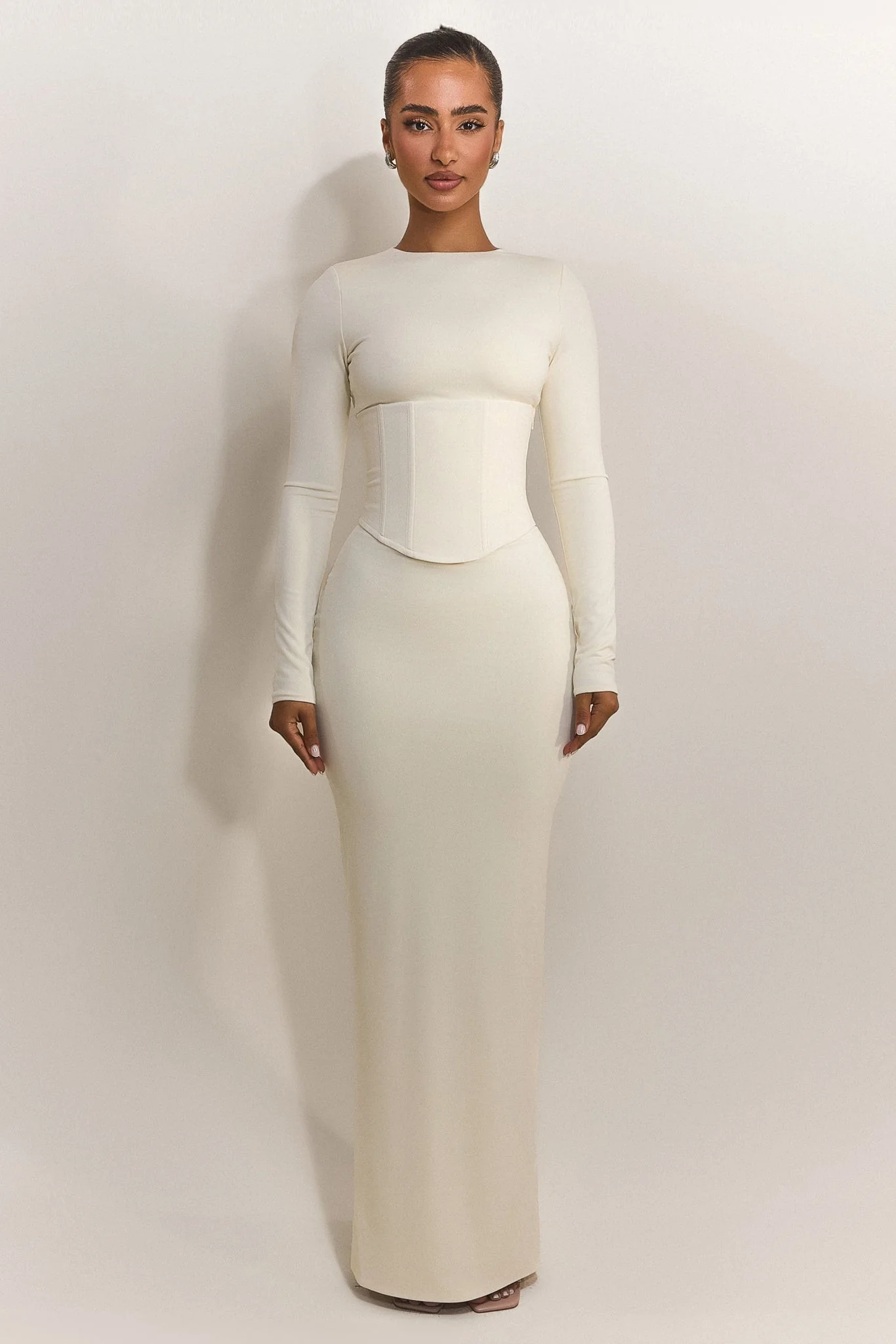 The Long Sleeve Sandra Maxi in Off White