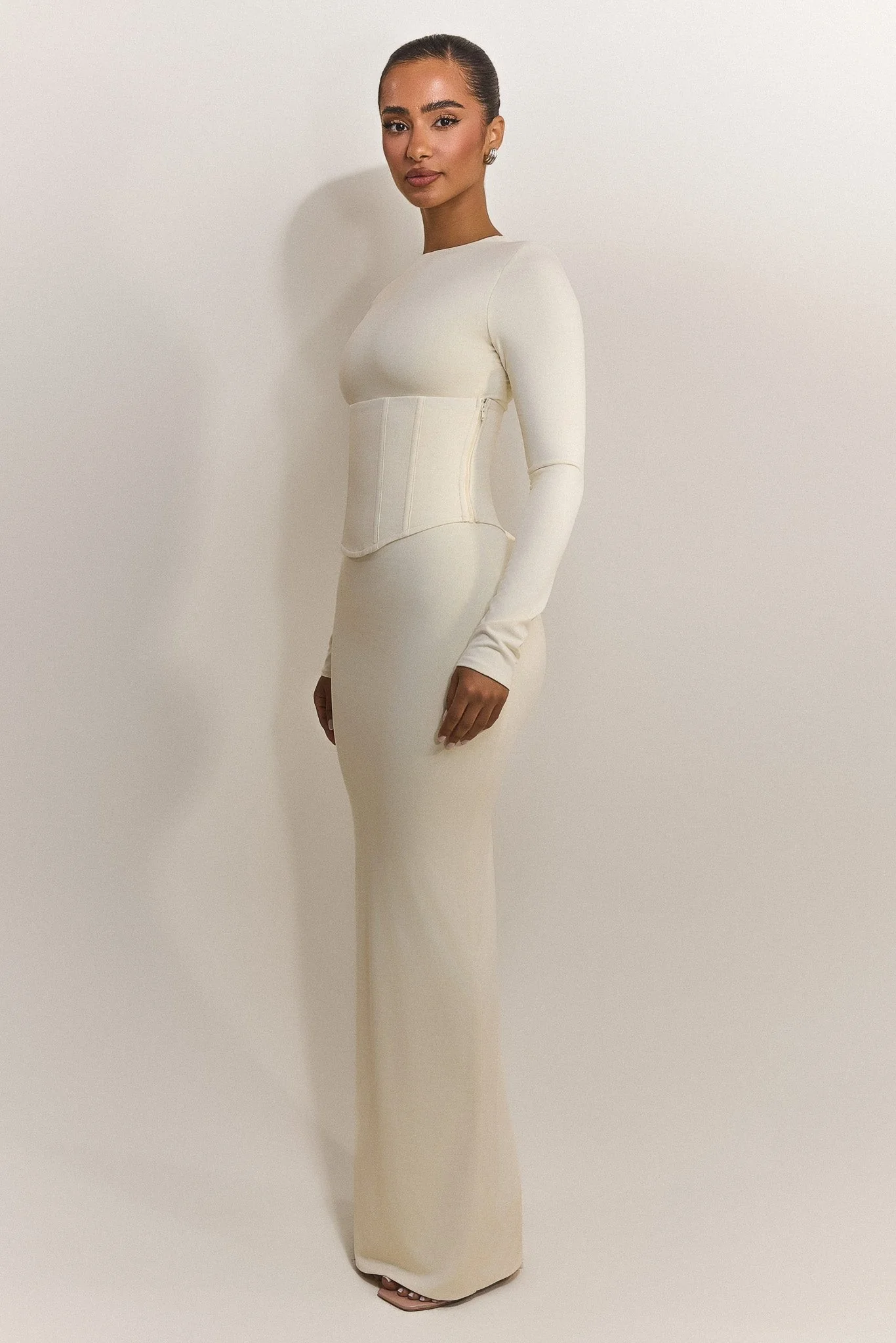 The Long Sleeve Sandra Maxi in Off White