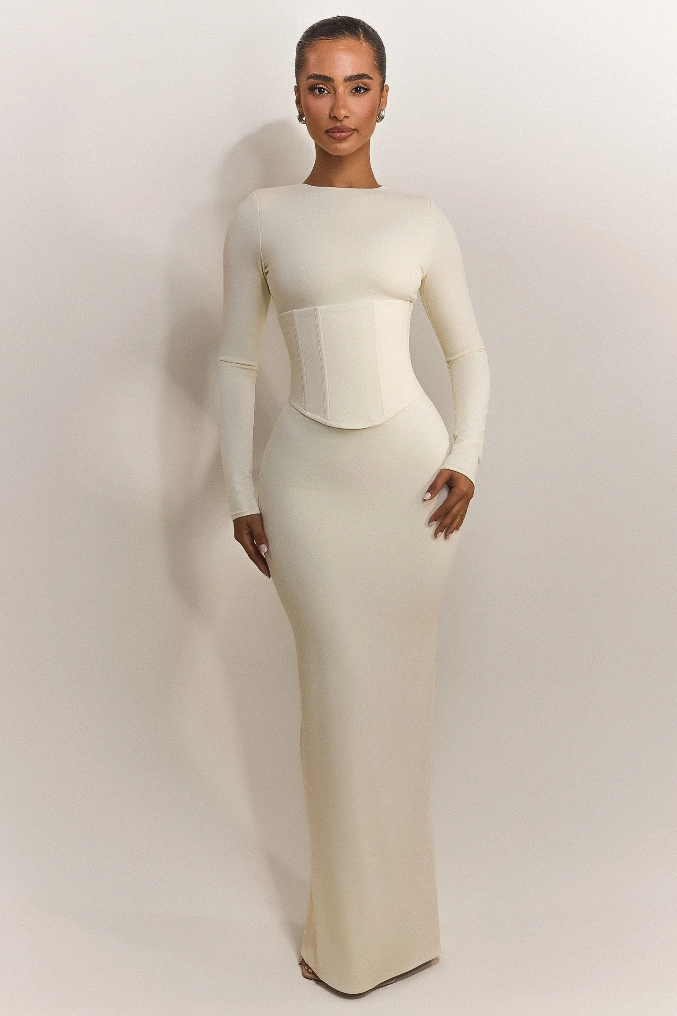 The Long Sleeve Sandra Maxi in Off White