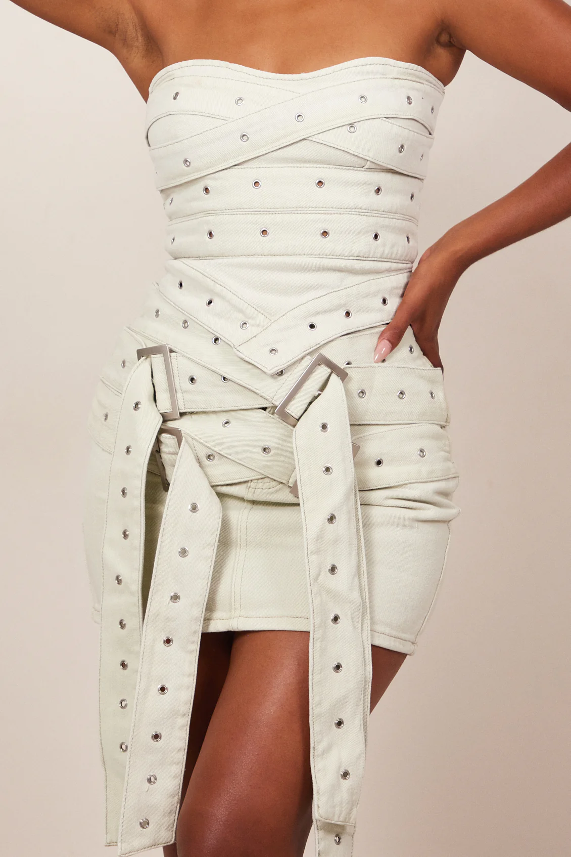 Belted Denim Skirt in Grey Wash