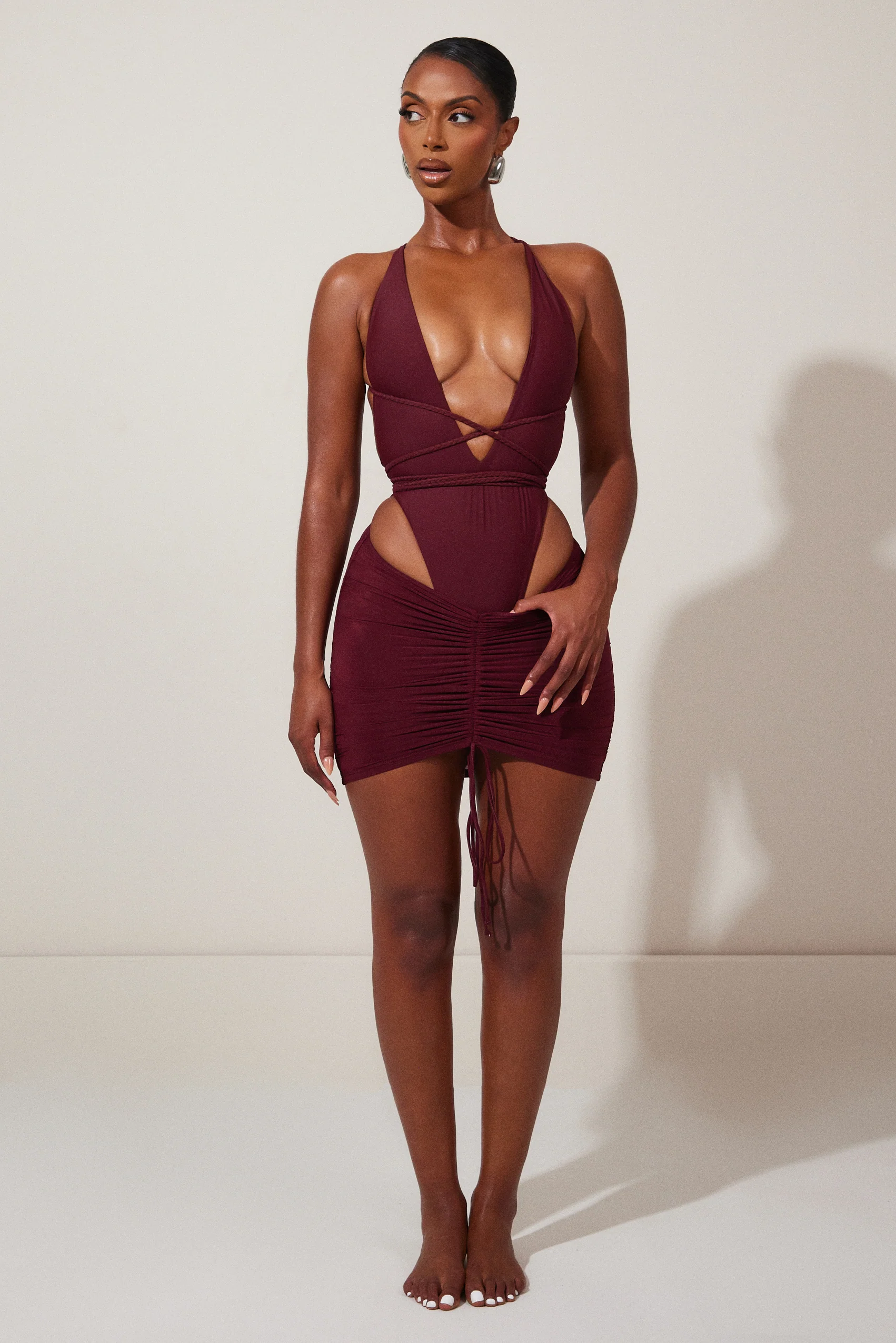 3265-mesh-ruched-coverup-skirt-in-wine-4.webp Mesh Ruched Coverup Skirt in Wine