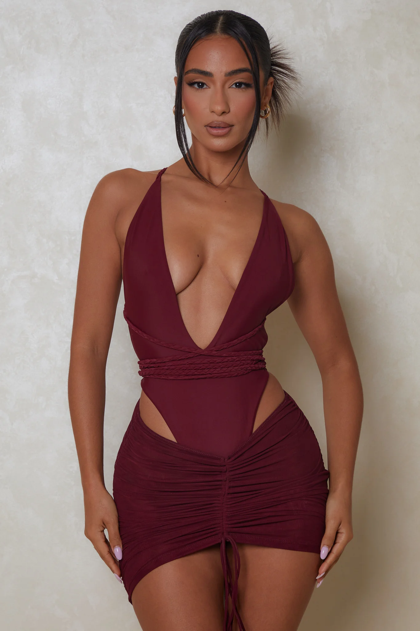 3265-mesh-ruched-coverup-skirt-in-wine-6.webp Mesh Ruched Coverup Skirt in Wine