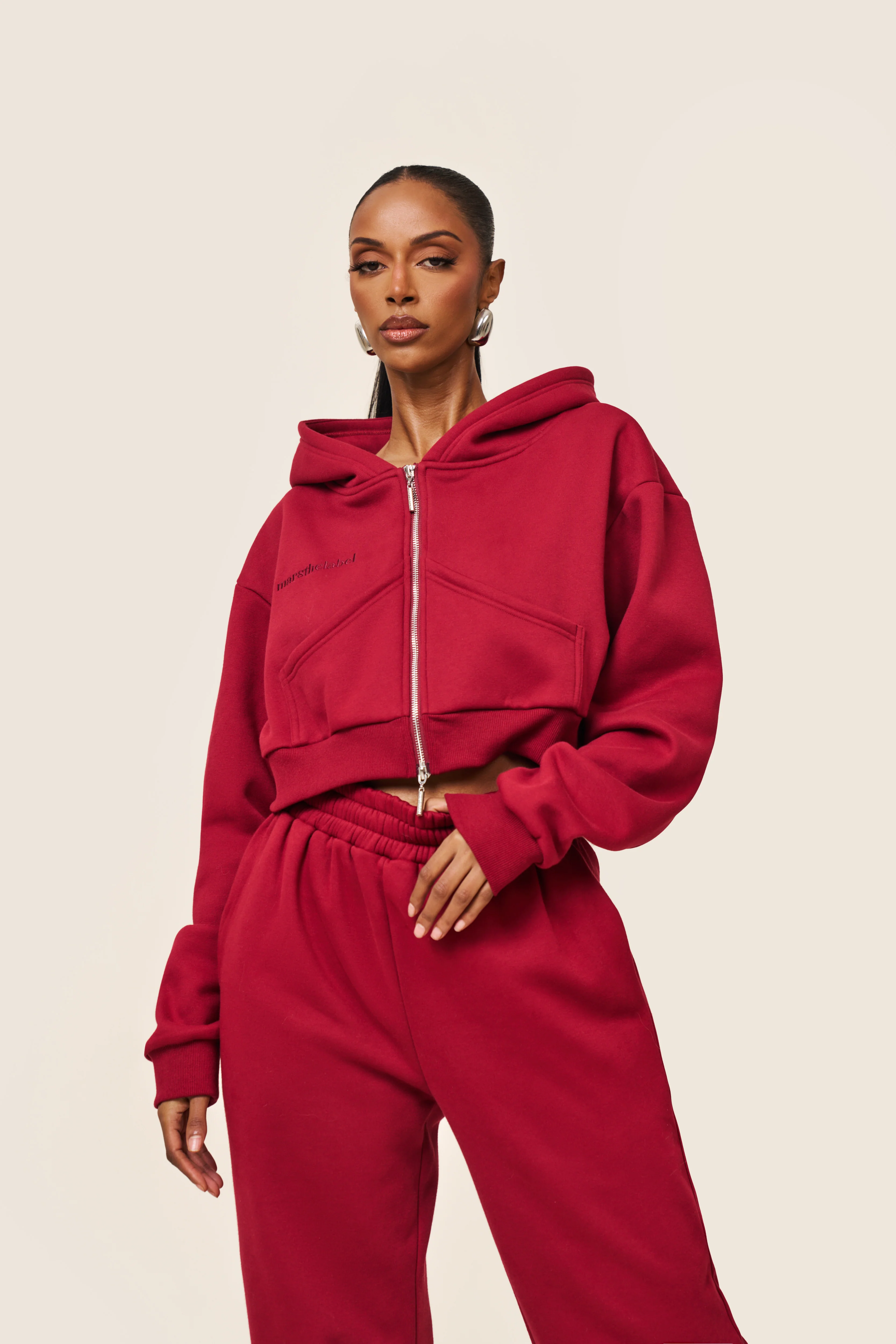The Classics Cropped Zip Hoodie in Red