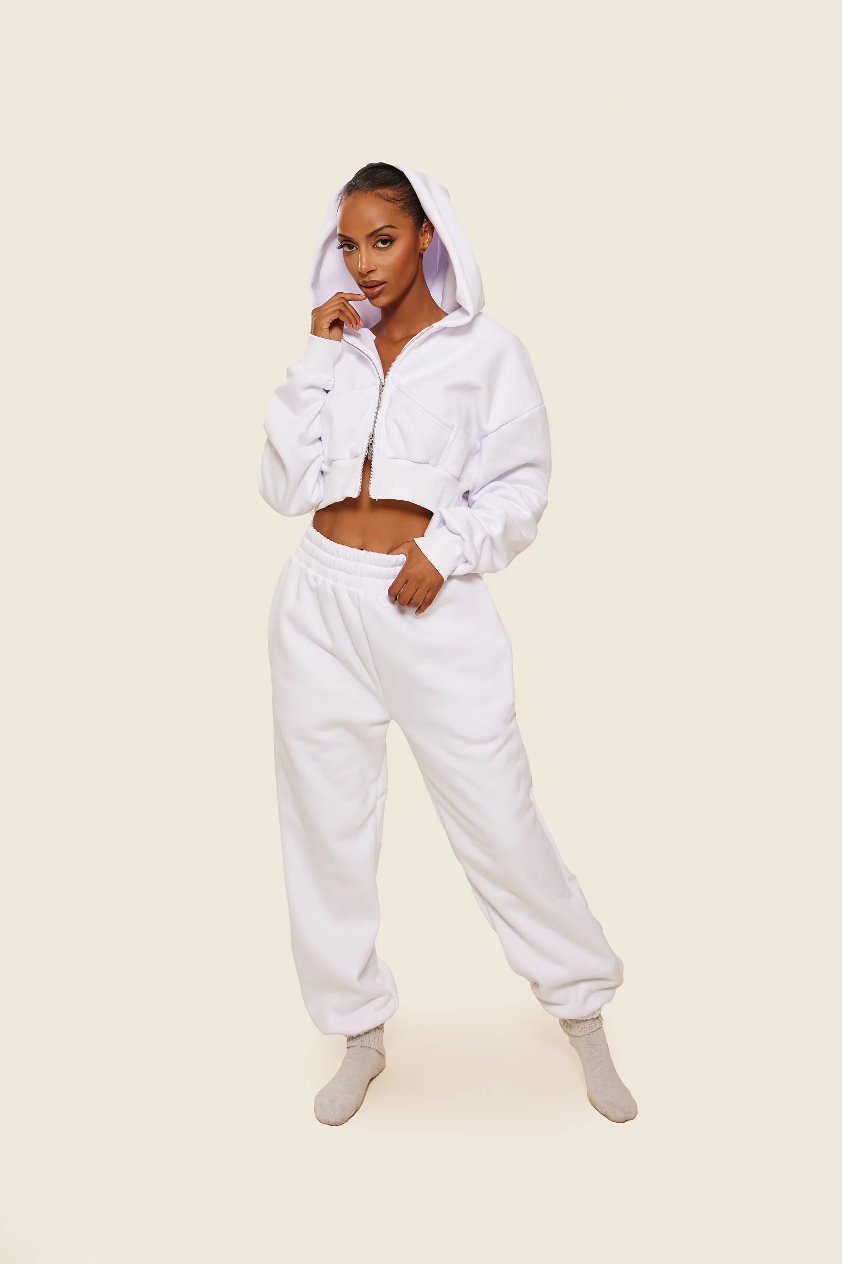 The Classics cropped zip hoodie in White