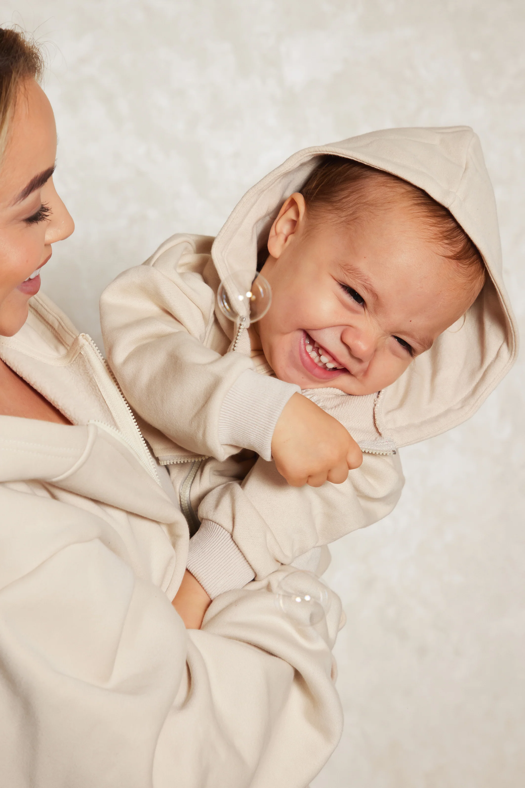 The Kids Essentials Zip Hoodie in Stone