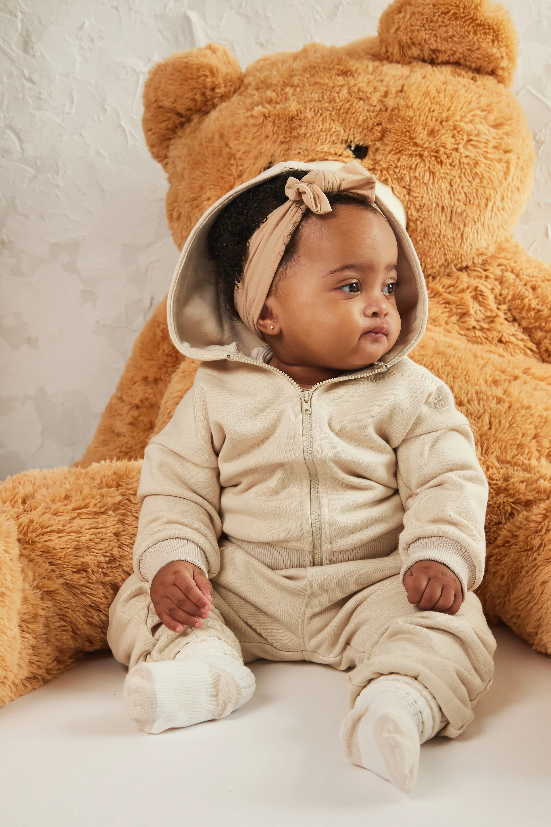 The Kids Essentials Zip Hoodie in Stone