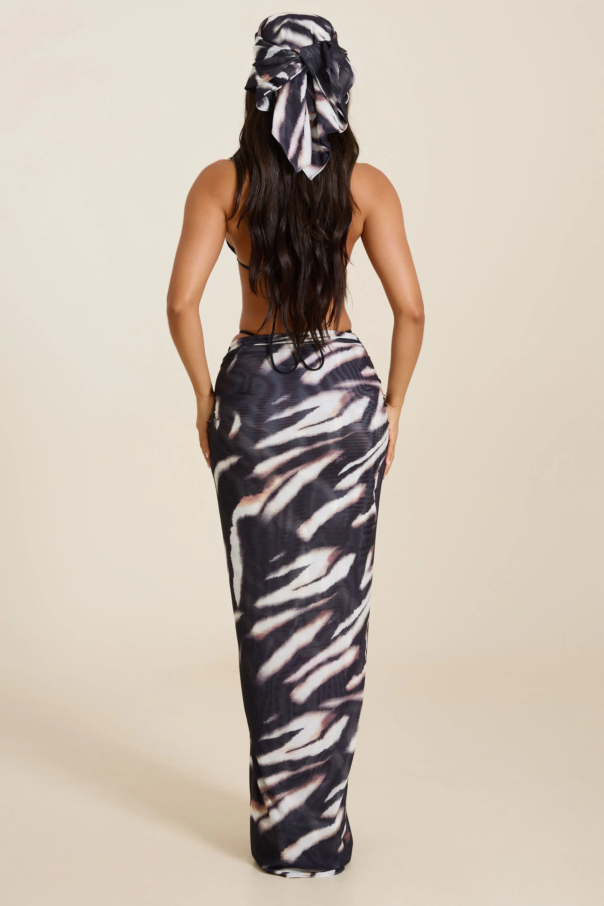 The Gracie Maxi Skirt and Headscarf Set in Zebra Print