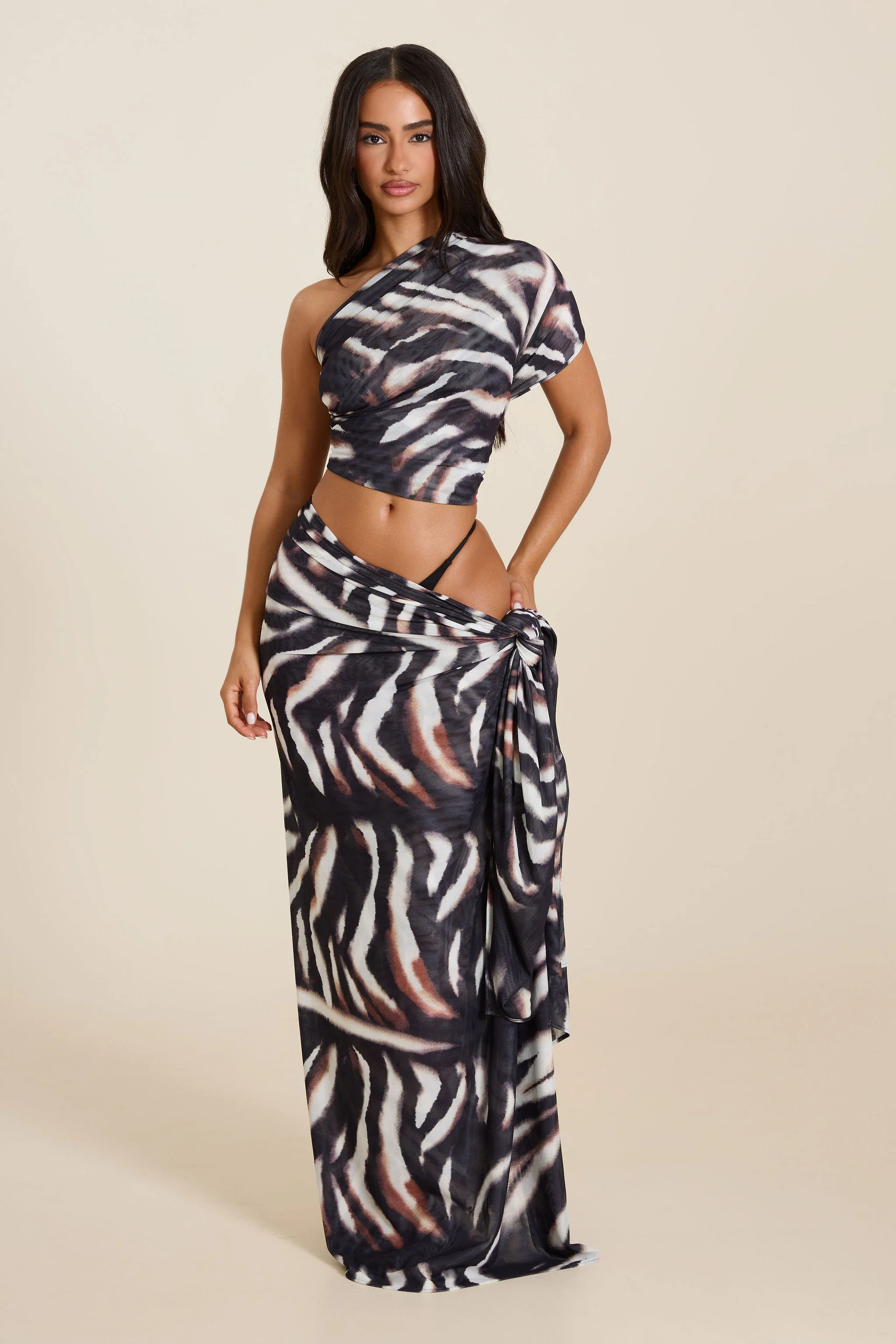 The Gracie Maxi Skirt and Headscarf Set in Zebra Print