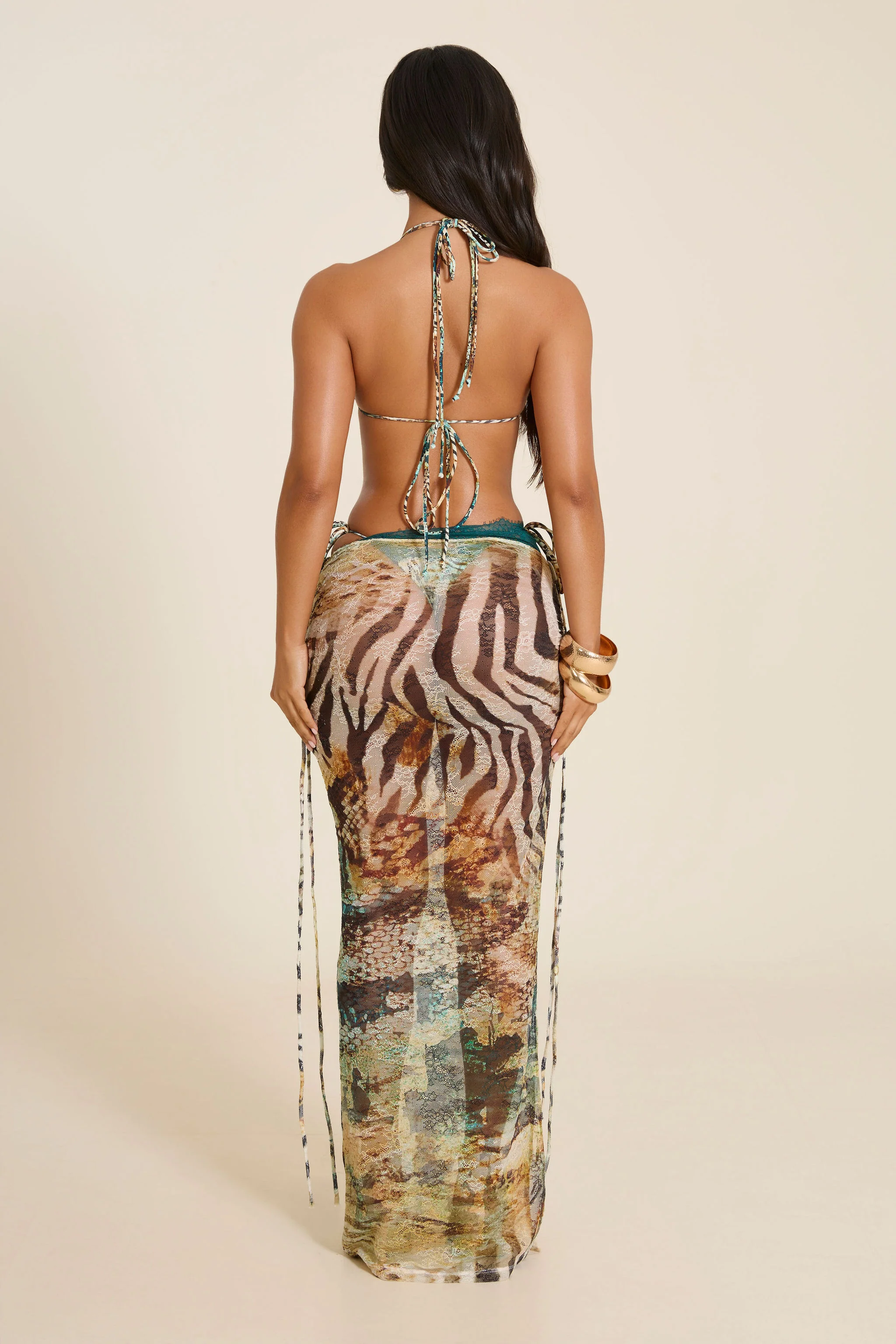 The Ray Lace Maxi Skirt in Teal Animal Print