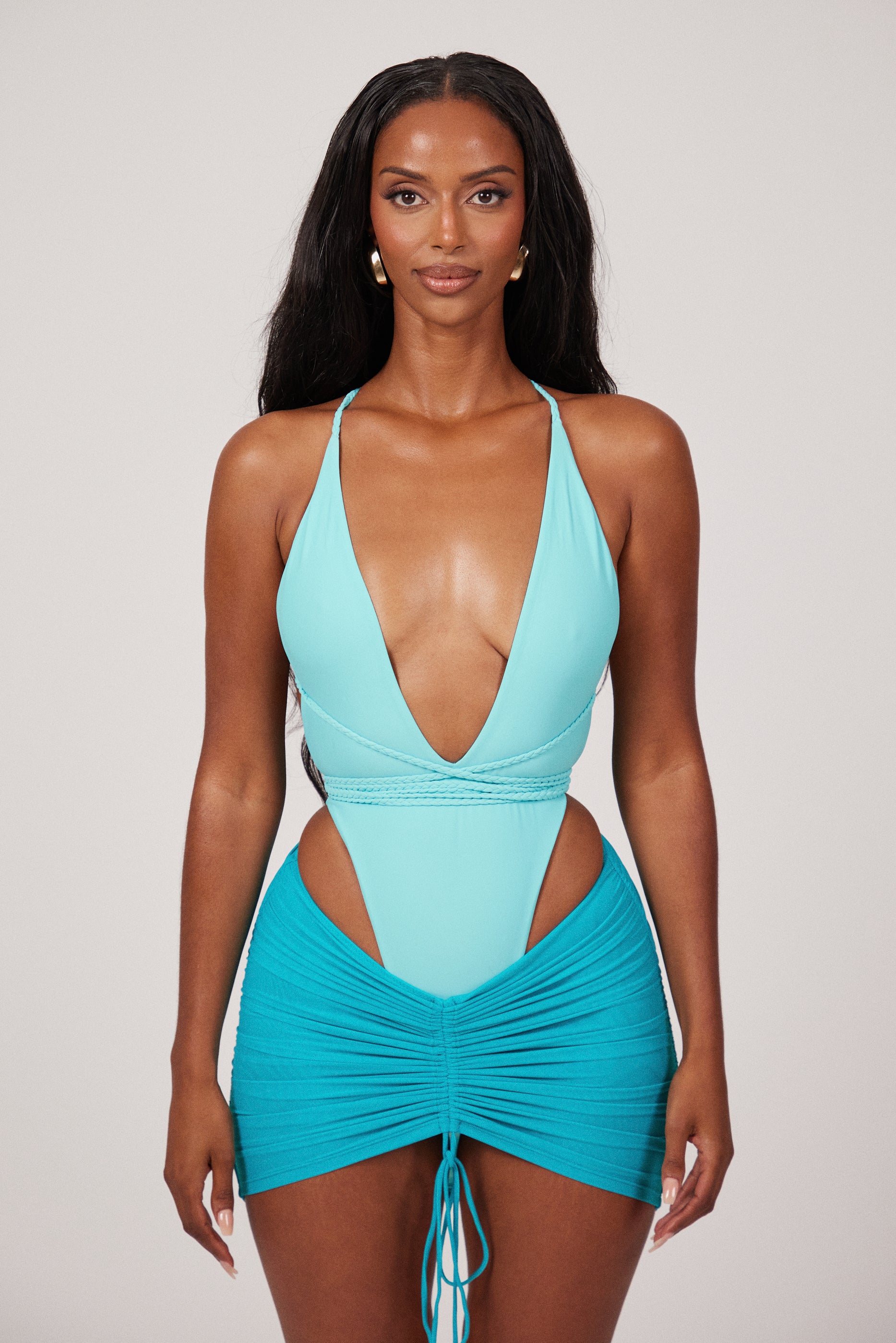 Mesh Cover Up Skirt in Aqua Blue