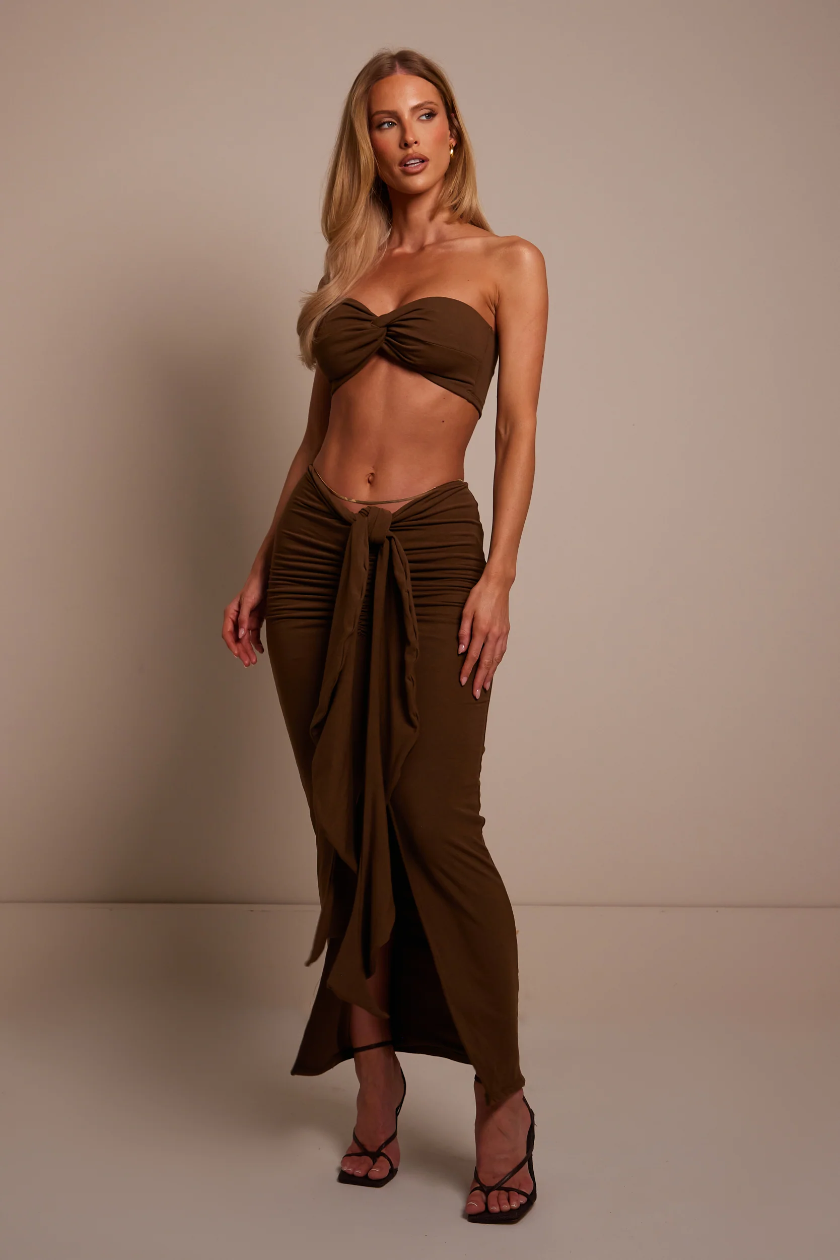 The Knot Bandeau Maxi Set in Brown