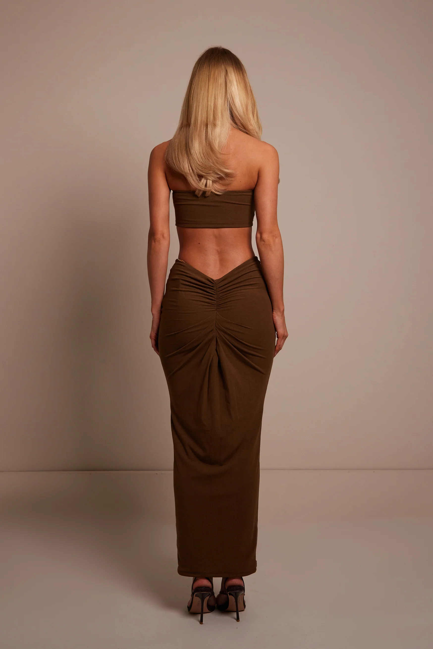 The Knot Bandeau Maxi Set in Brown
