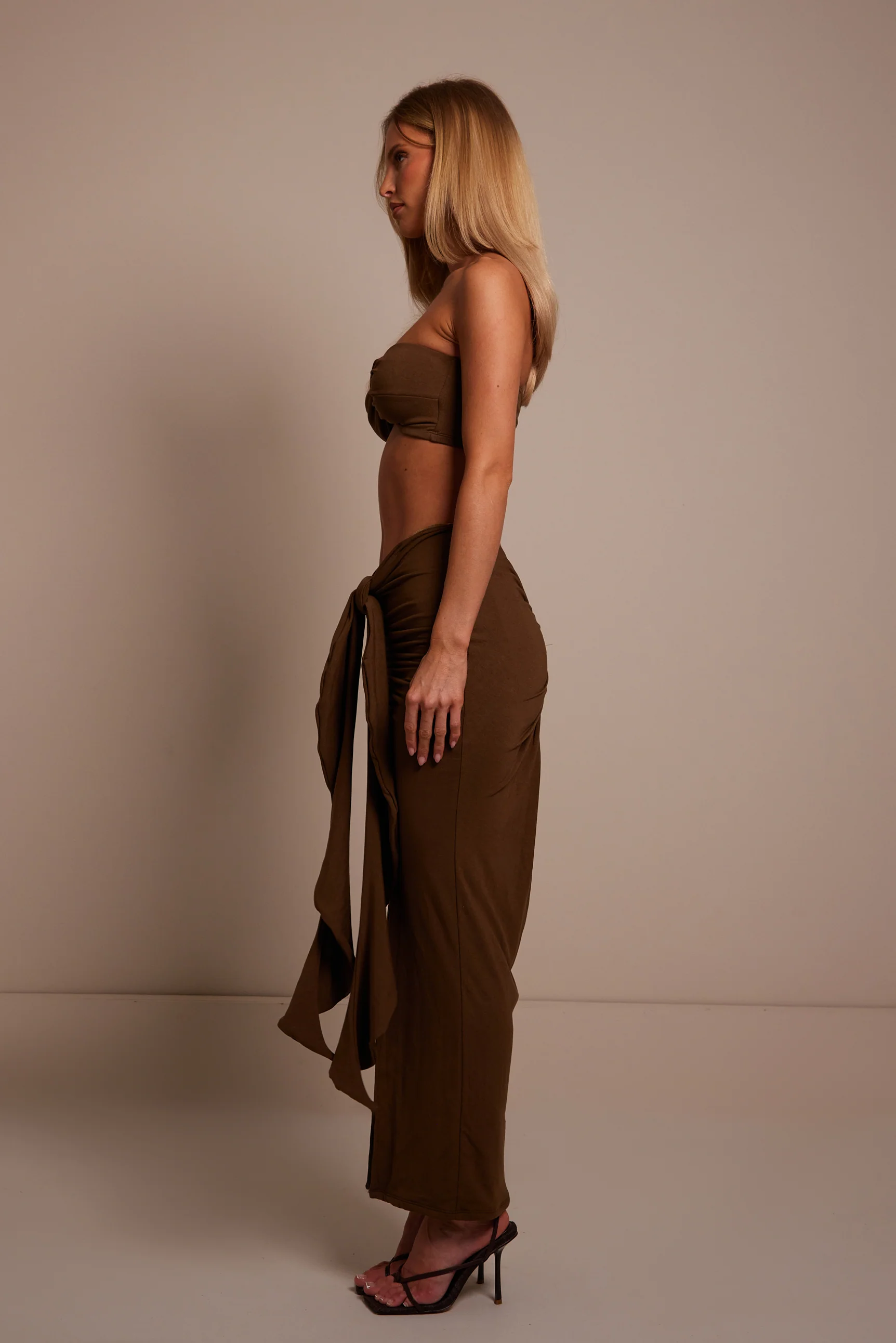 The Knot Bandeau Maxi Set in Brown